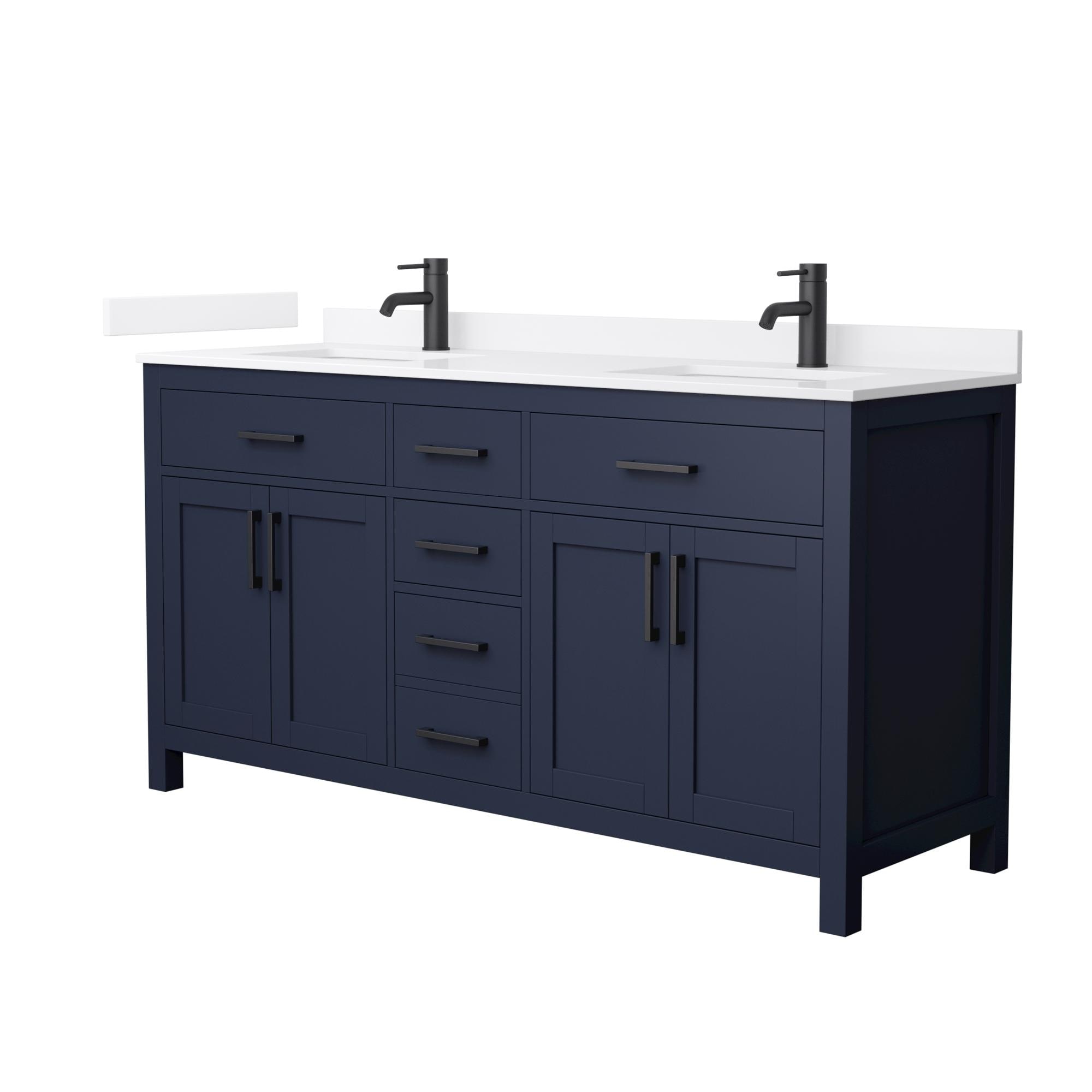 Wyndham Collection Beckett 66-in Dark Blue with Matte Black Trim Undermount Double Sink Bathroom Vanity with White Quartz Quartz Top