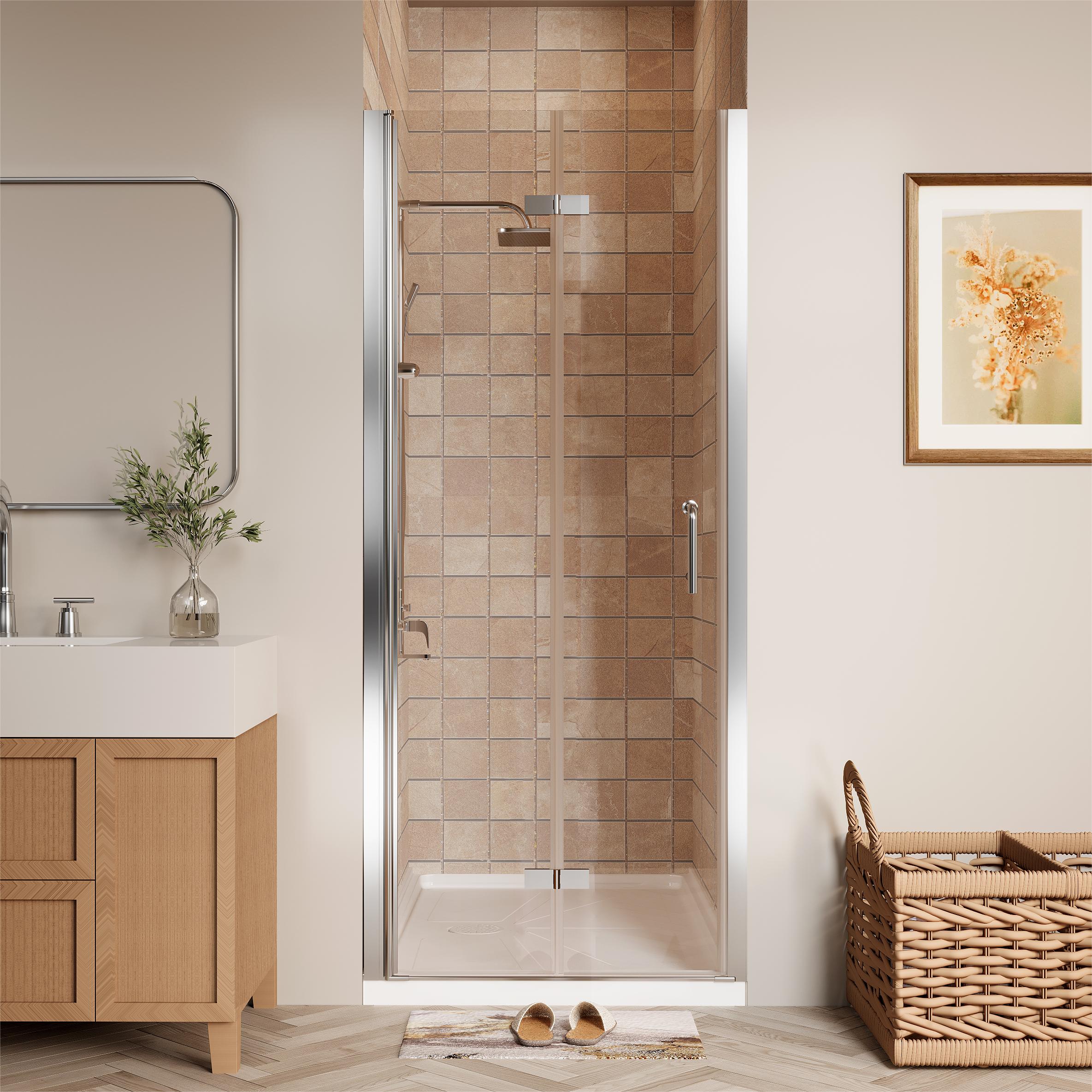 ONWITH  Chrome 34-in to 35-3/8-in W x 72-in H Frameless Clear Glass Bifold Shower Doors