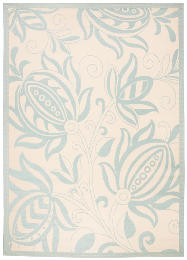 Safavieh CY6109-15-8 Courtyard Joulter 8 x 11 (ft) Loomed Polypropylene Cream/Aqua Rectangular Indoor/Outdoor Floral/Botanical Coastal Area rug