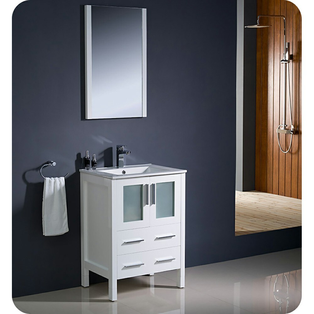 24" Modern White Engineered Wood Bathroom Vanity with Integrated Ceramic Sink