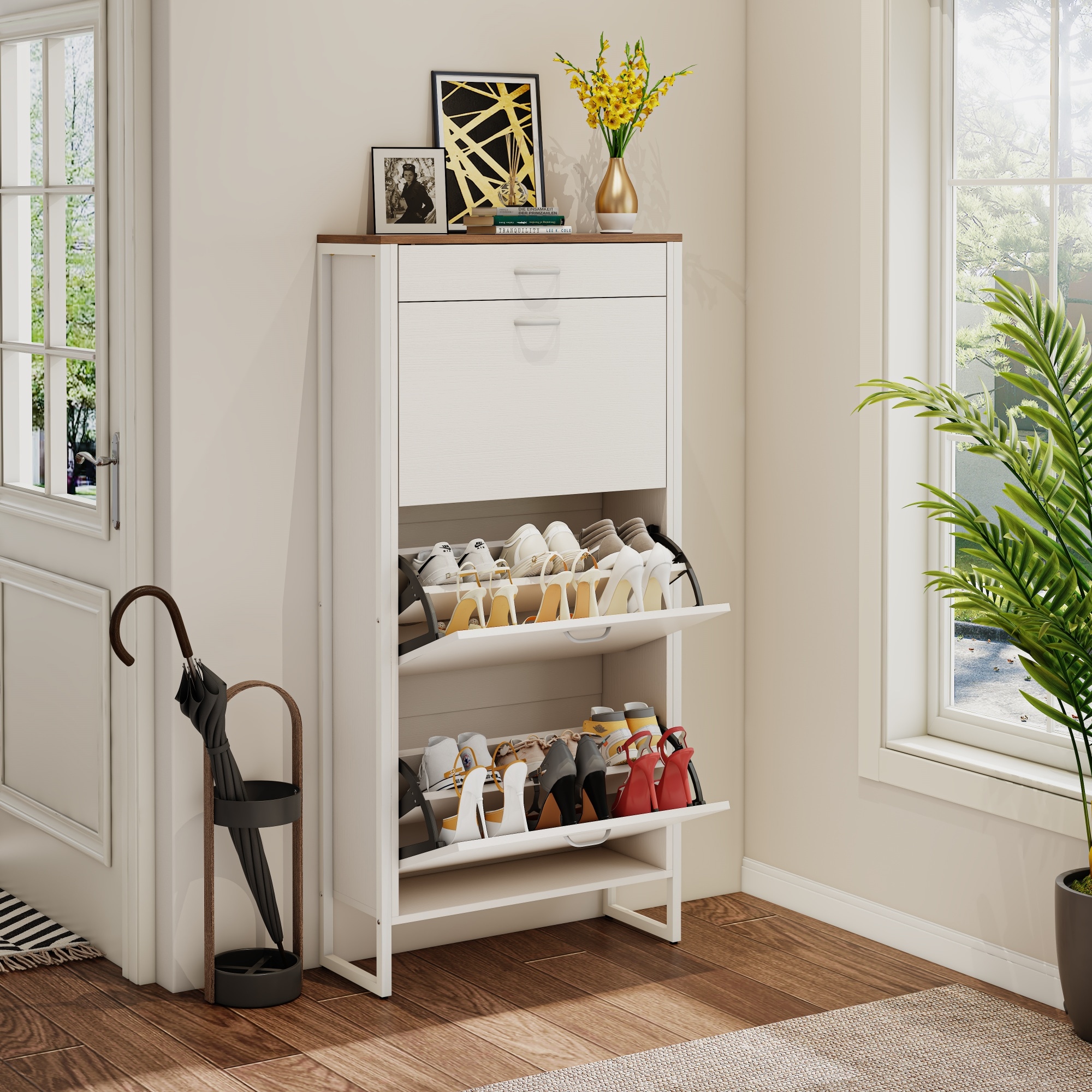 Lycvki SC-35 52.56-in H 3 Tier 18 pair Alabaster MDF Shoe cabinet