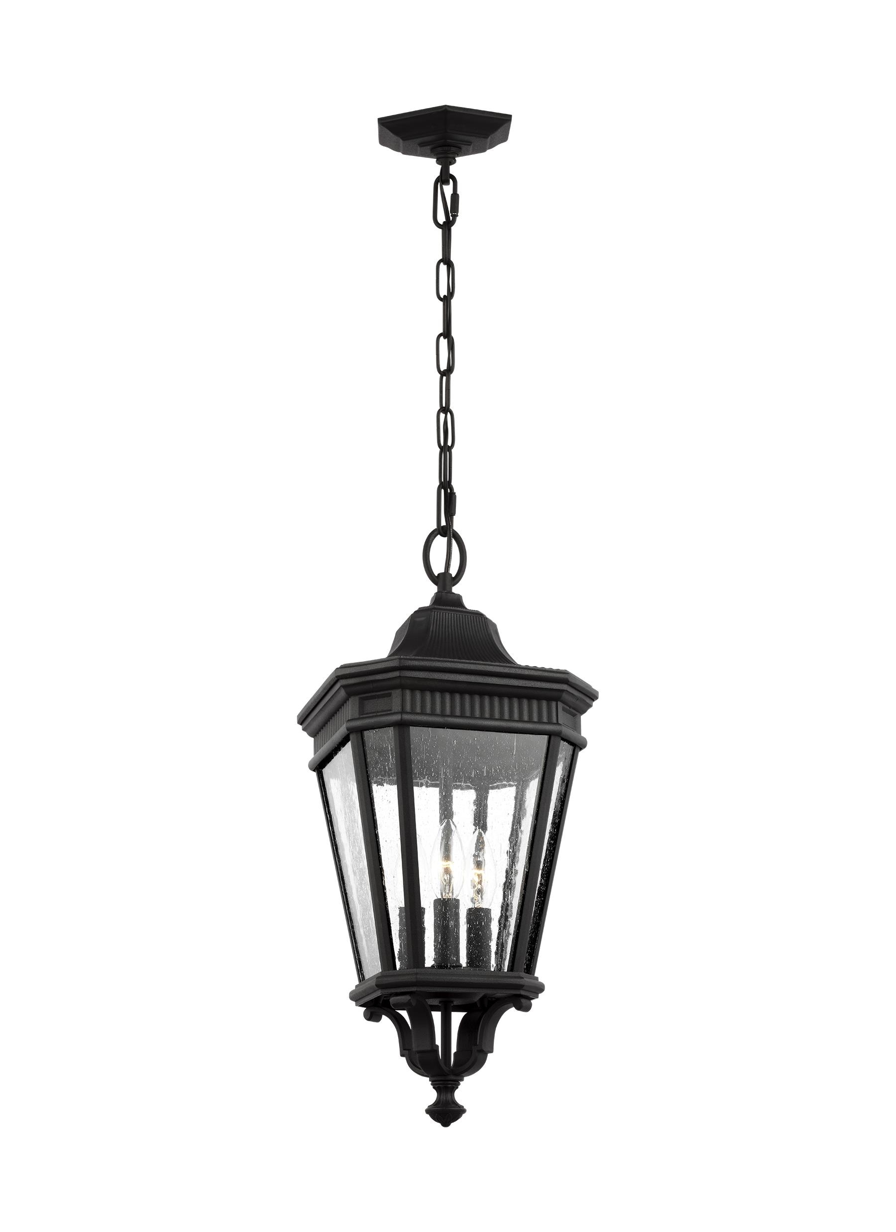 Generation Lighting OL5431BK Cotswold Lane 3 -Light Black Traditional Clear glass Lantern Small Outdoor Hanging Pendant light