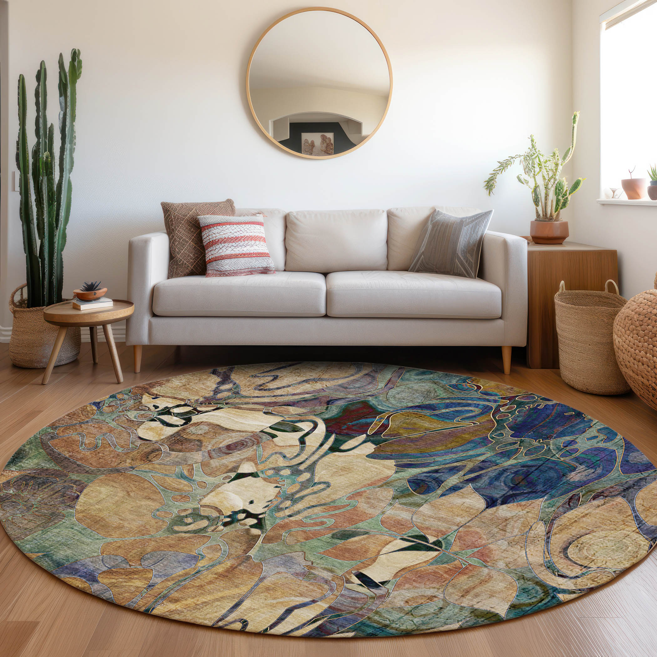 Addison Rugs ACN558BG8RO Chantille ACN558BG 8 x 8 (ft) Polyester Beige Round Indoor/Outdoor Geometric Farmhouse/Cottage Machine washable Area rug