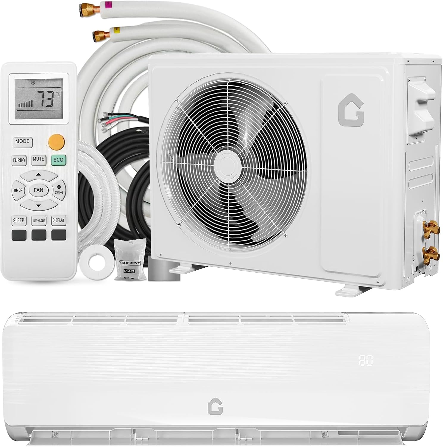 Qeetex GWVNN-33AAEJ8G 12000BTU Mini Split AC Heating System Ductless Split Air Conditioner Heater 19 SEER2 115V AC Q Panel