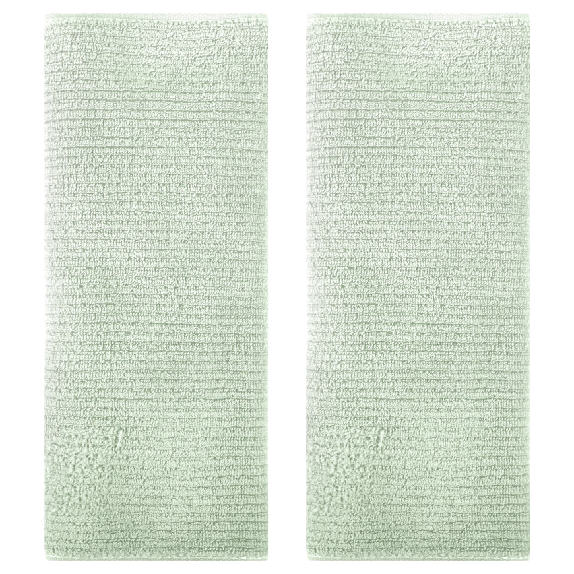 Unique Bargains Solid Striped Bath Hand Towels Soft Absorbent Cotton Hand Towel Sets for Kitchen Hotel Spa 2pcs Green