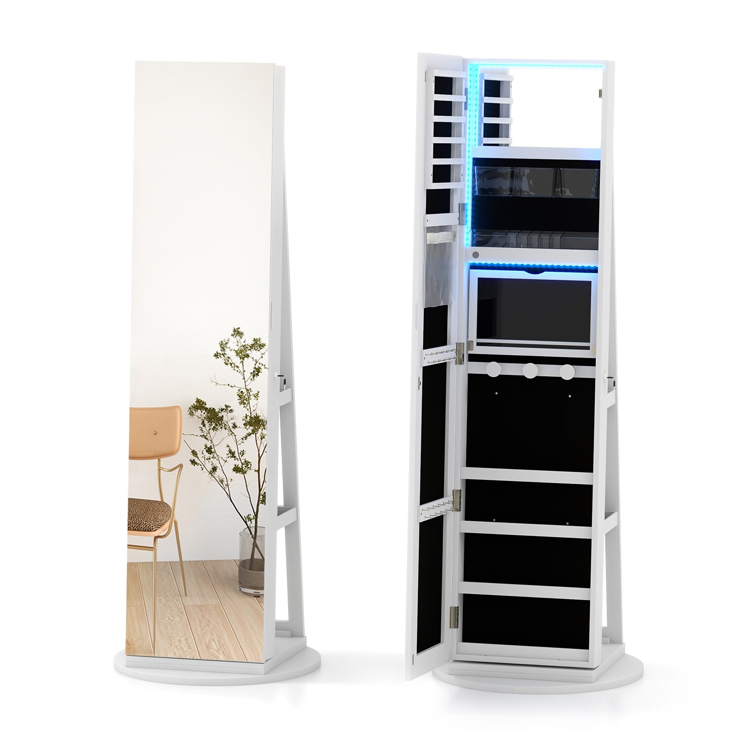Furniwell Jewelry Storage Mirror Cabinet White Jewelry
