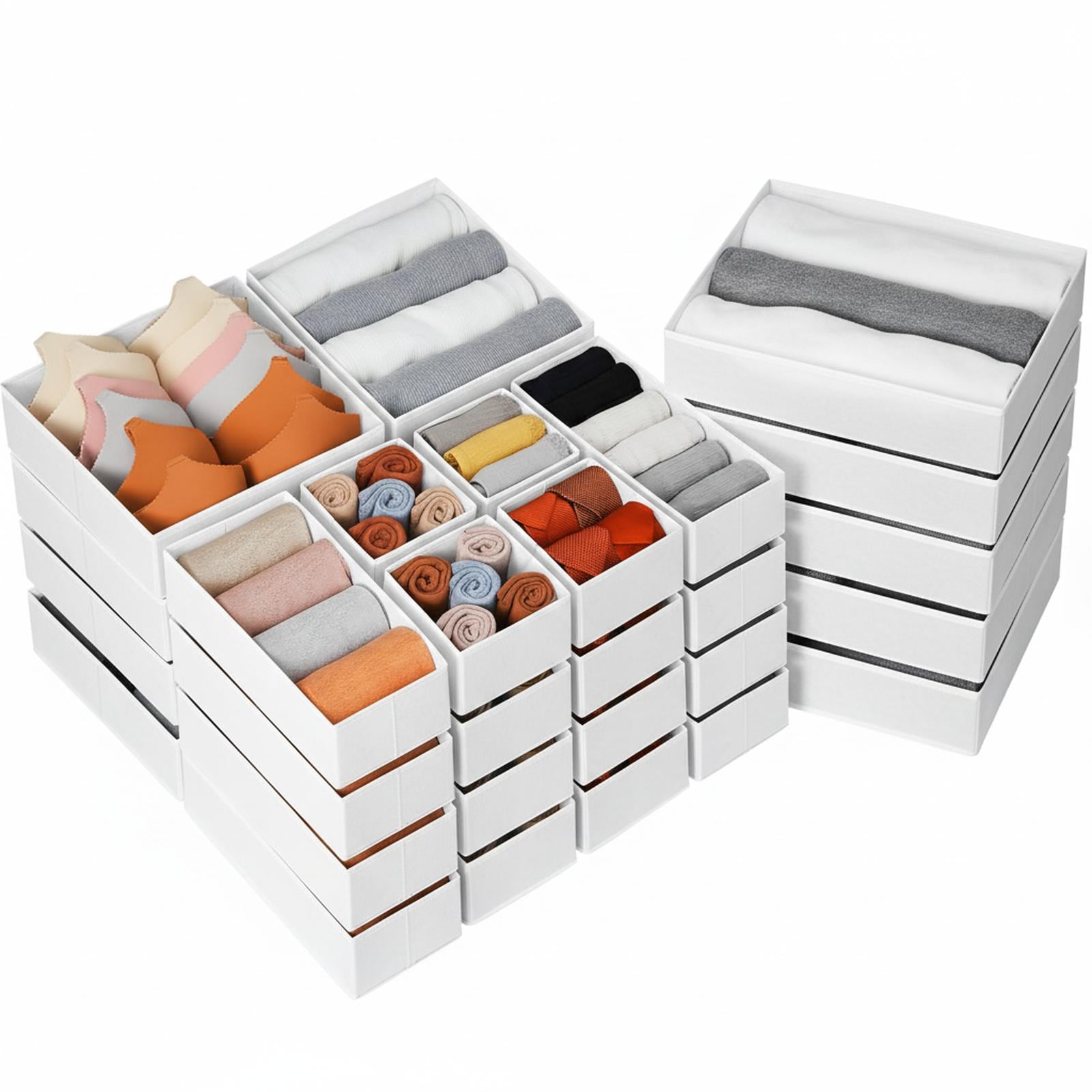 Baginizer Drawer Organizer Clothes 24 Pack Fabric Closet Organizers Storage Bins Underwear Sock Odorless Dresser Dividers Organization Collapsible Space Saving Multi Use #BAGINIZER001190