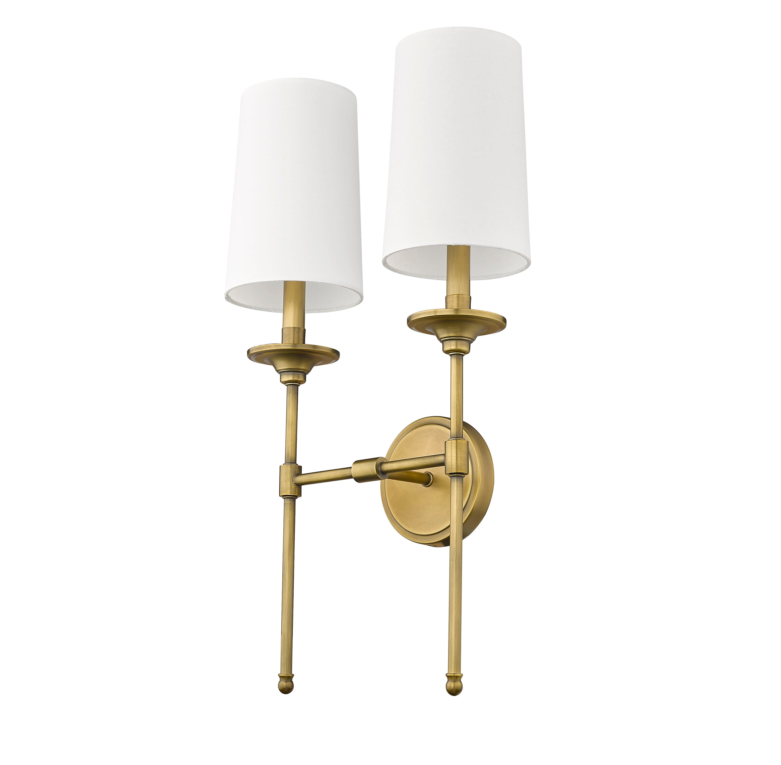Emily 24" Rubbed Brass and White Fabric 2-Light Wall Sconce