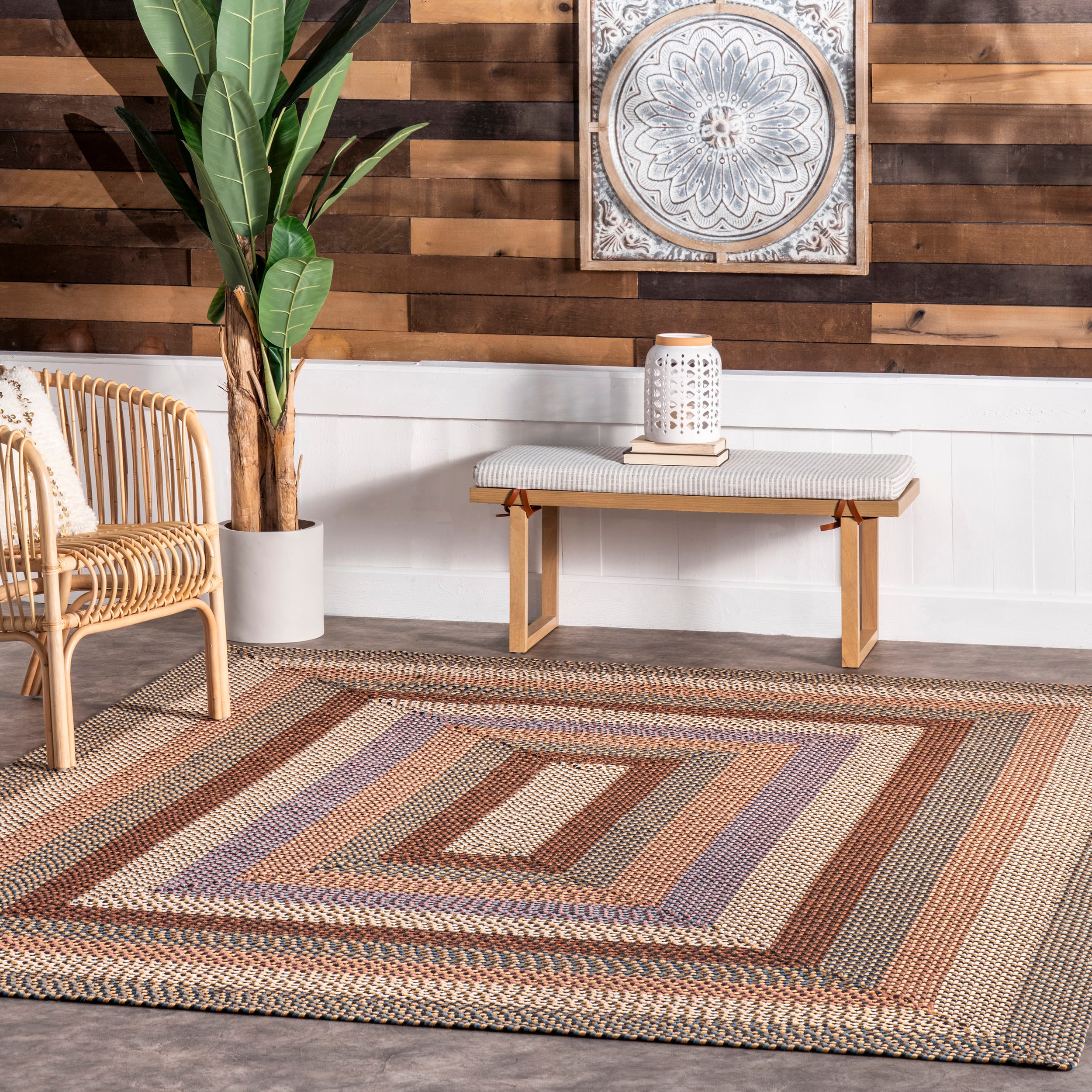 nuLOOM HJFV14A-508 Gwyneth 5 x 8 (ft) Braided Taupe Rectangular Indoor/Outdoor Border Area rug