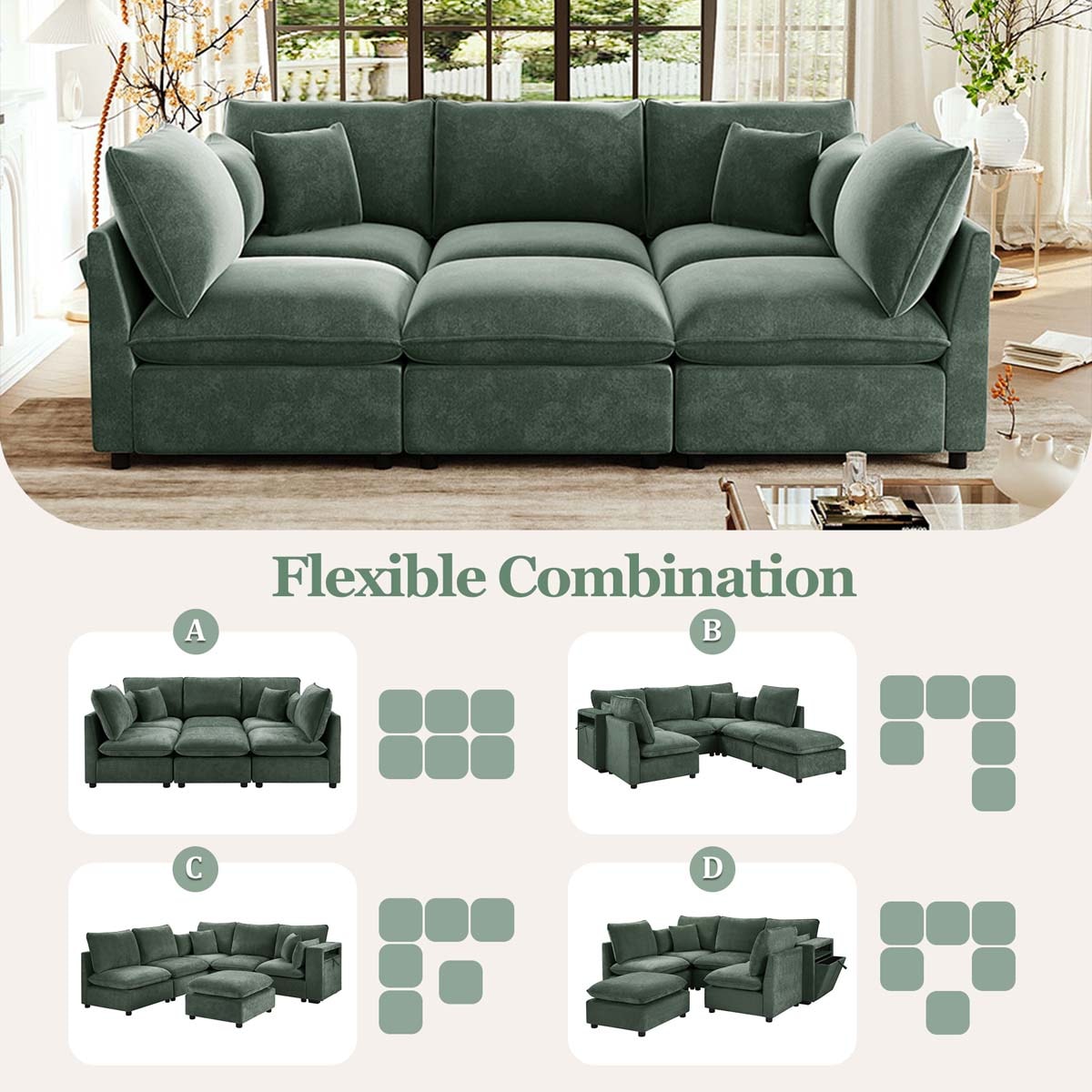 ModernLuxe - Assembly Required Modern Sectional Sofa Modular Sofa 93.7inch U-shaped Sofa Couch So...