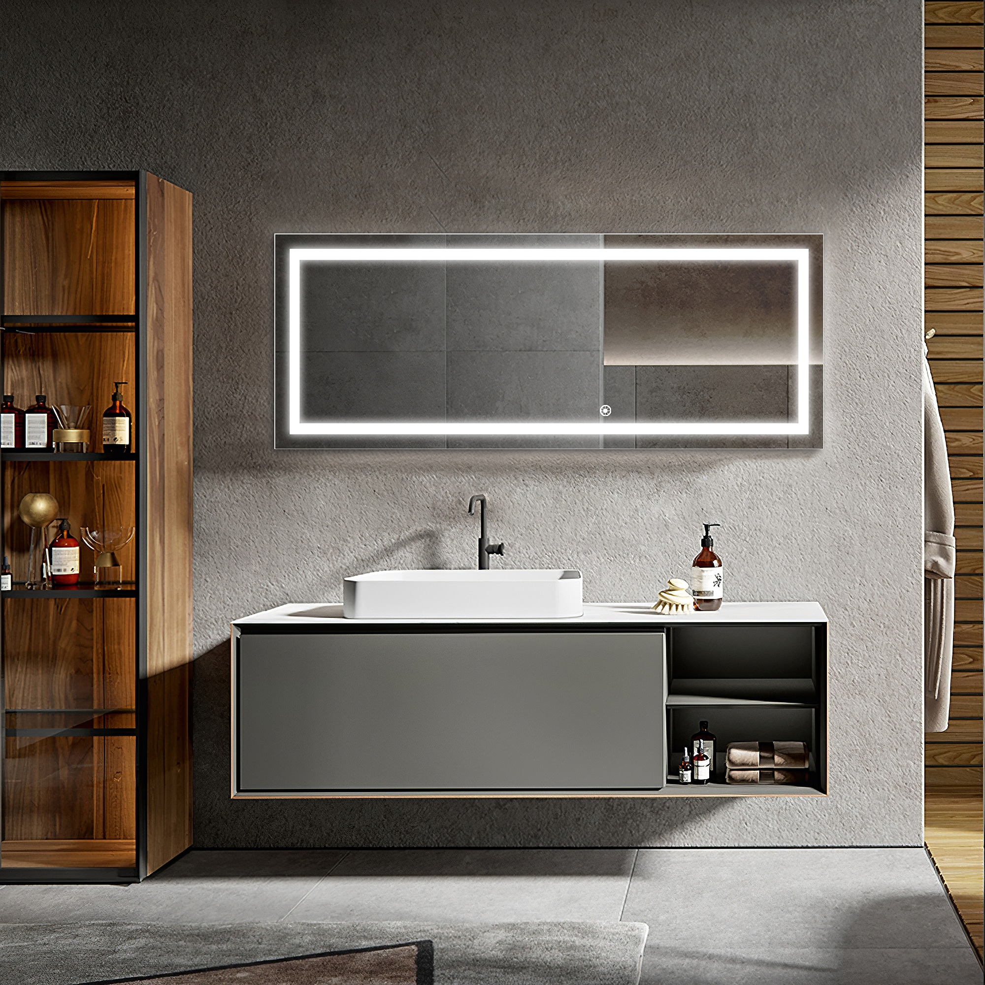 Dovelina LS-A-MR03018 16-Inches x 63-Inches Framed Rectangle Dimmable Lighted Bathroom Vanity Mirror ( Sliver )