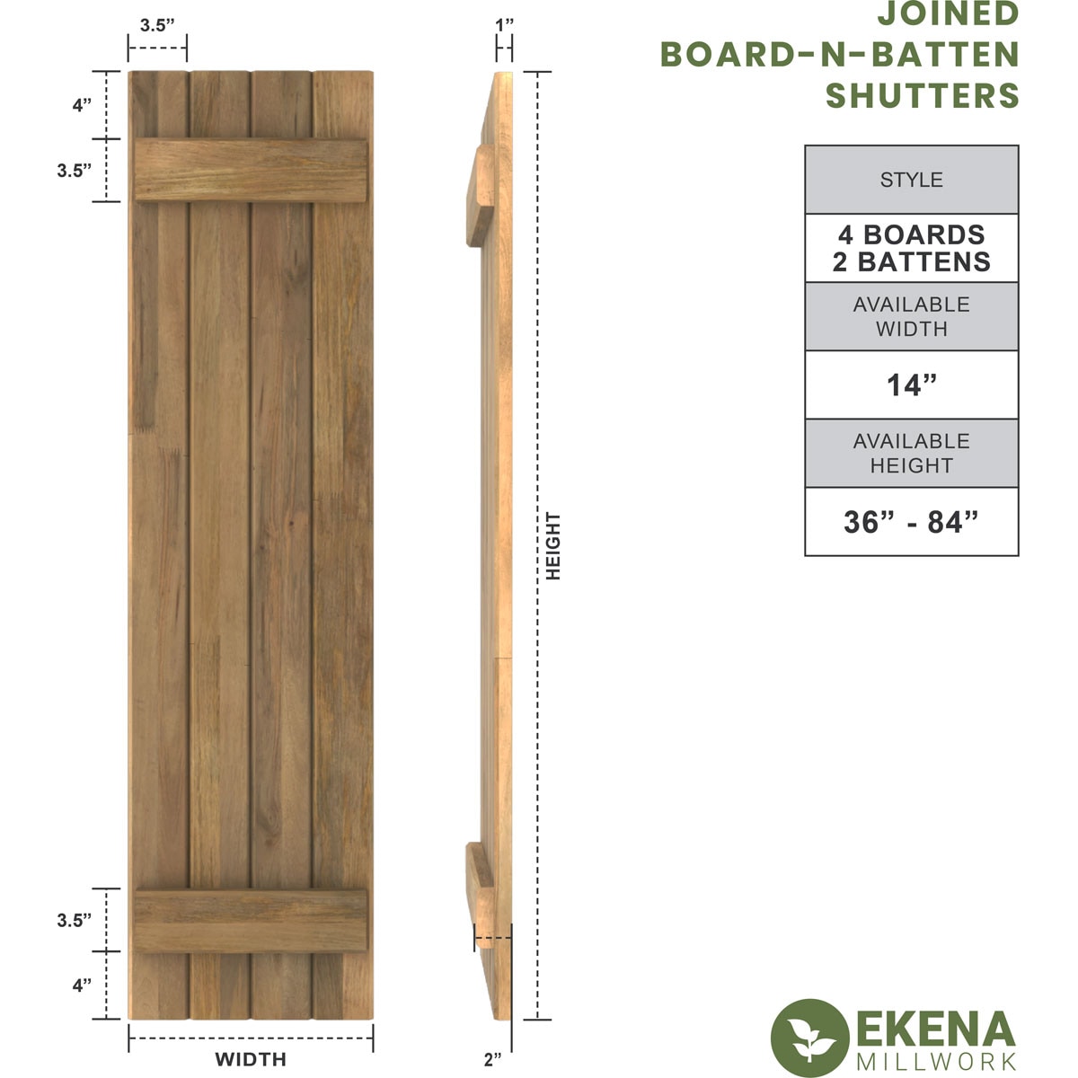 Ekena Millwork ARW101BB414X53SMH Exterior-Shutters - View #2
