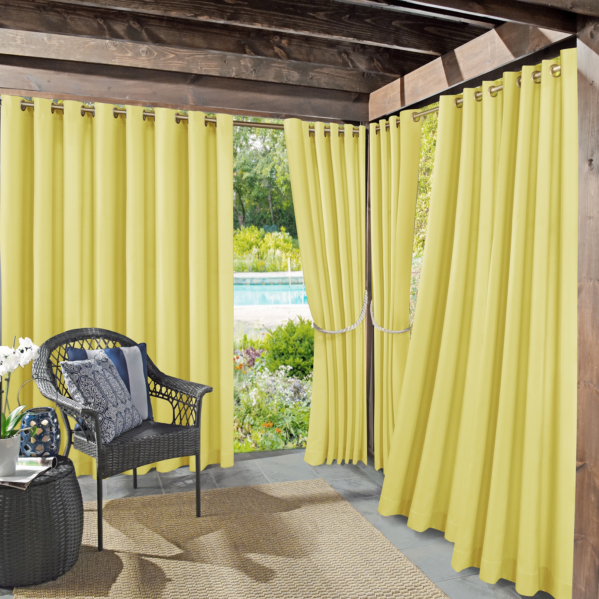 Sun Zero 59780 108-Inches Outdoor Yellow Room darkening Interlined Grommet Single curtain panel