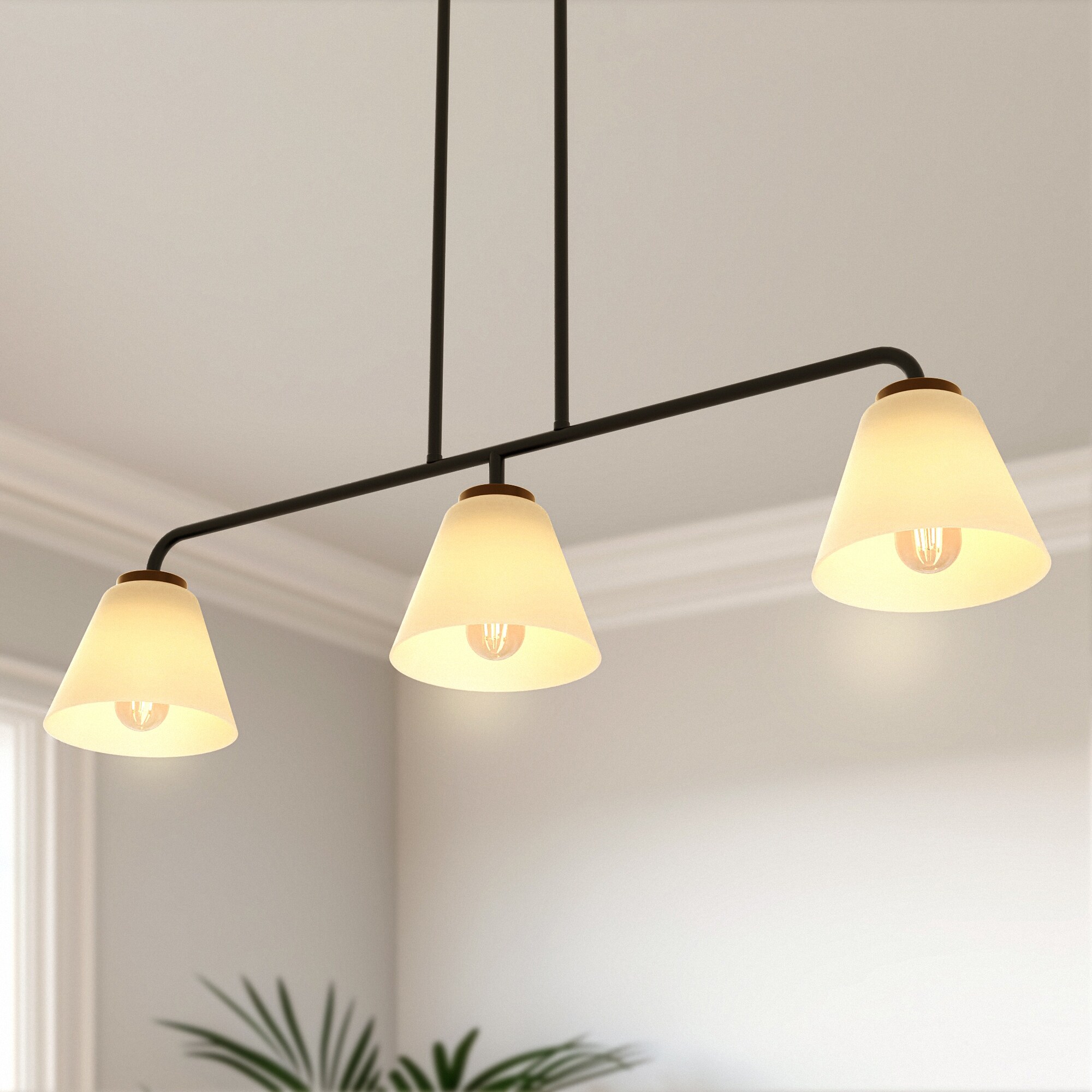 YANSUN 3 -Light White Cone Glass Shade Modern/contemporary White glass Cone Large Hanging Kitchen Island Light