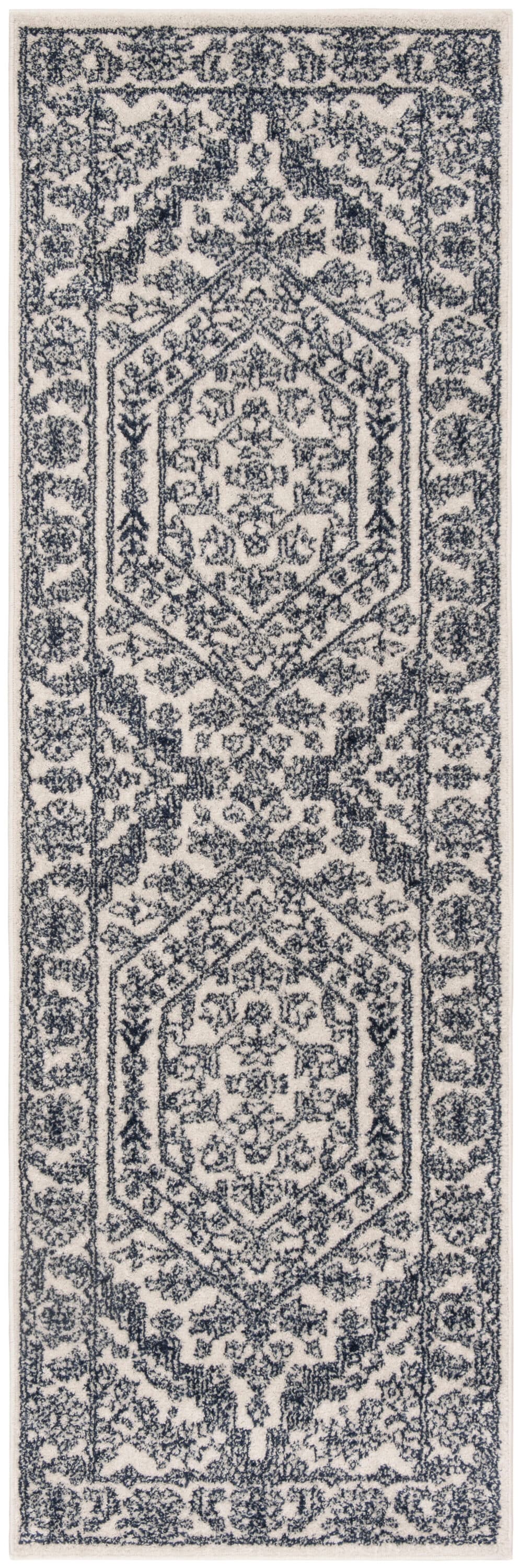 Safavieh ADR108R-212 Adirondack 2 x 12 (ft) Loomed Polypropylene Ivory/Navy Rectangular Indoor Floral/Botanical Farmhouse/Cottage Runner rug