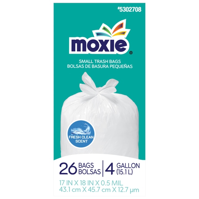 MOXIE 4-Gallons Clean Breeze White Plastic Wastebasket Flap Tie Trash Bag  (50-Count) in the Trash Bags department at