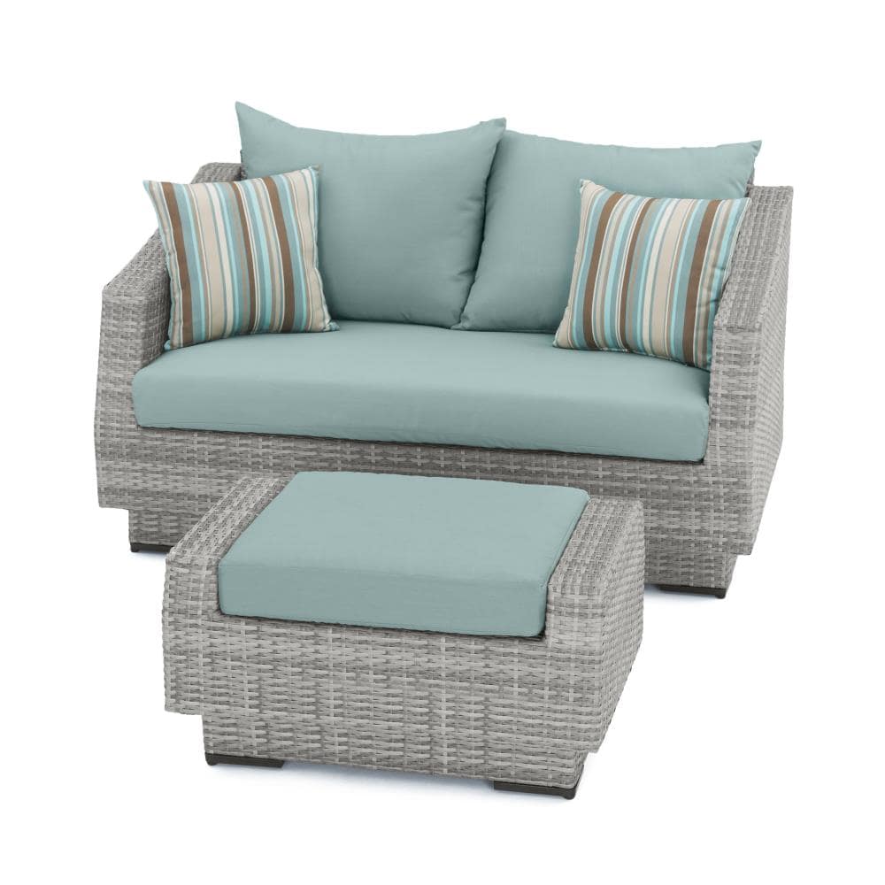RST Brands OP-PELOVO-CNS-BLS-K Cannes 2-Piece Wicker Patio Conversation Set with Blue Sunsharp Cushions