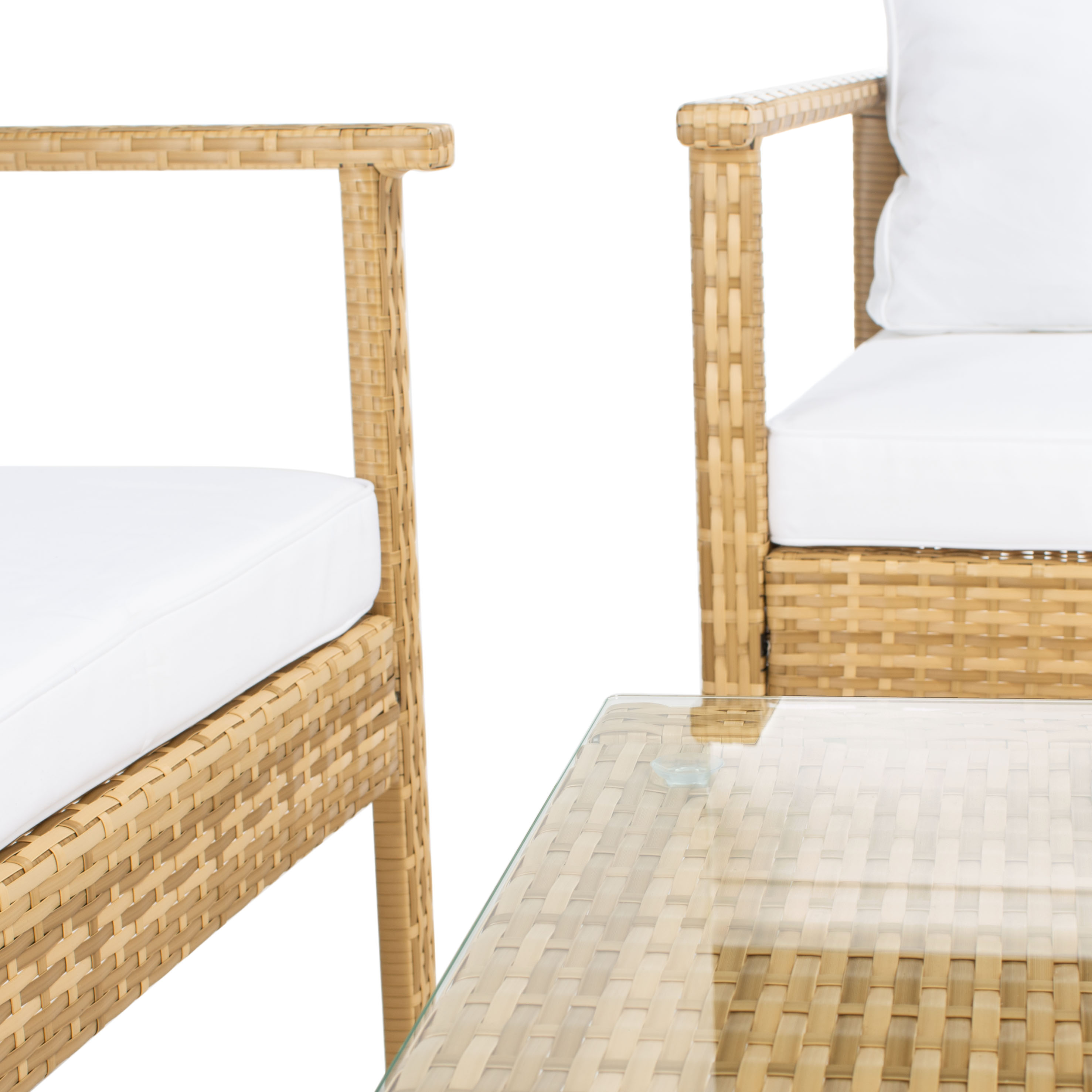 Safavieh PAT7714D Garnen 4 -Piece Wicker Patio Conversation Set with Off-white SAFAVIEH Cushions