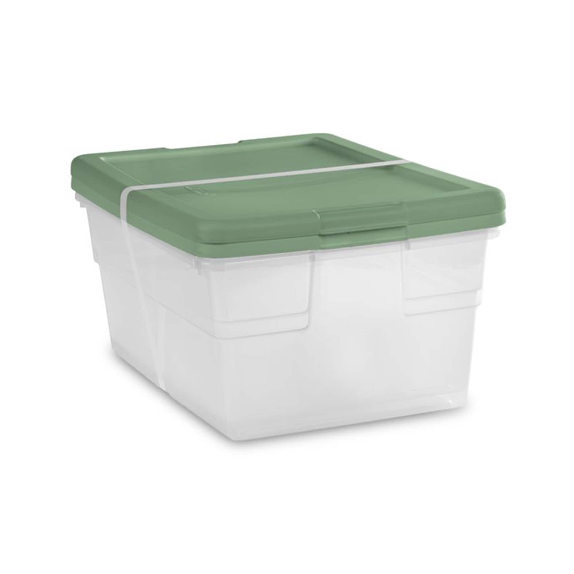 Sterilite 16 Quart Clear Plastic Storage Totes with Green Lids, 4 Pack