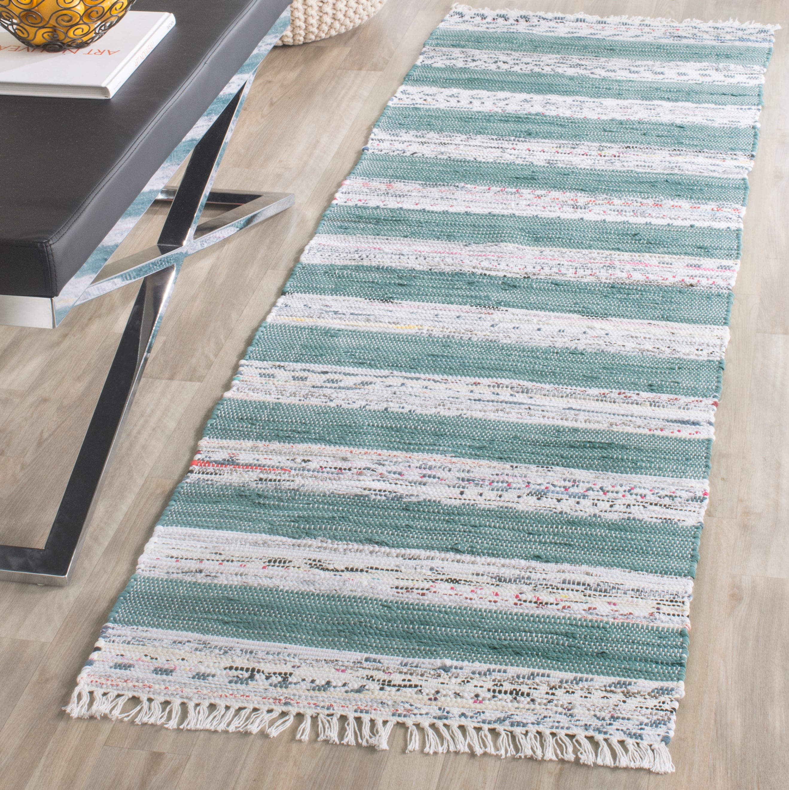 Safavieh MTK720B-27 Montauk Estero 2 x 7 (ft) Cotton Ivory/Charcoal Rectangular Indoor Stripe Coastal Runner rug