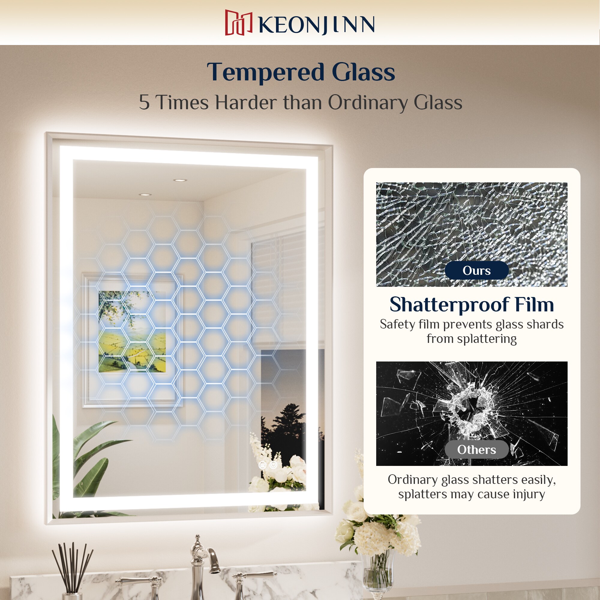 Keonjinn LW-BM66-18291-BN Framed-Bath-Mirrors - View #9