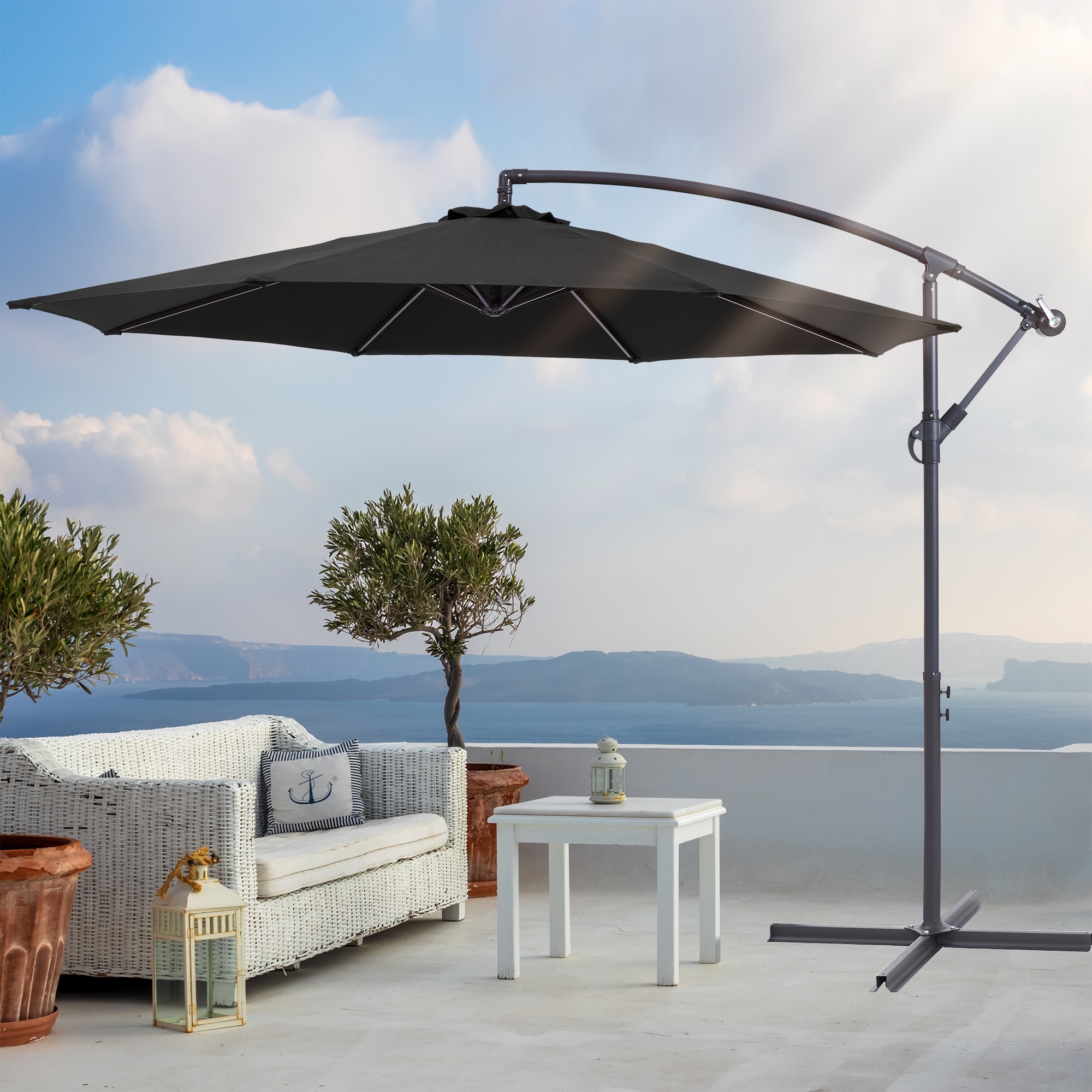 ACEGOSES LW-ROF-34B 10-ft Steel Black No-tilt Offset Patio Umbrella