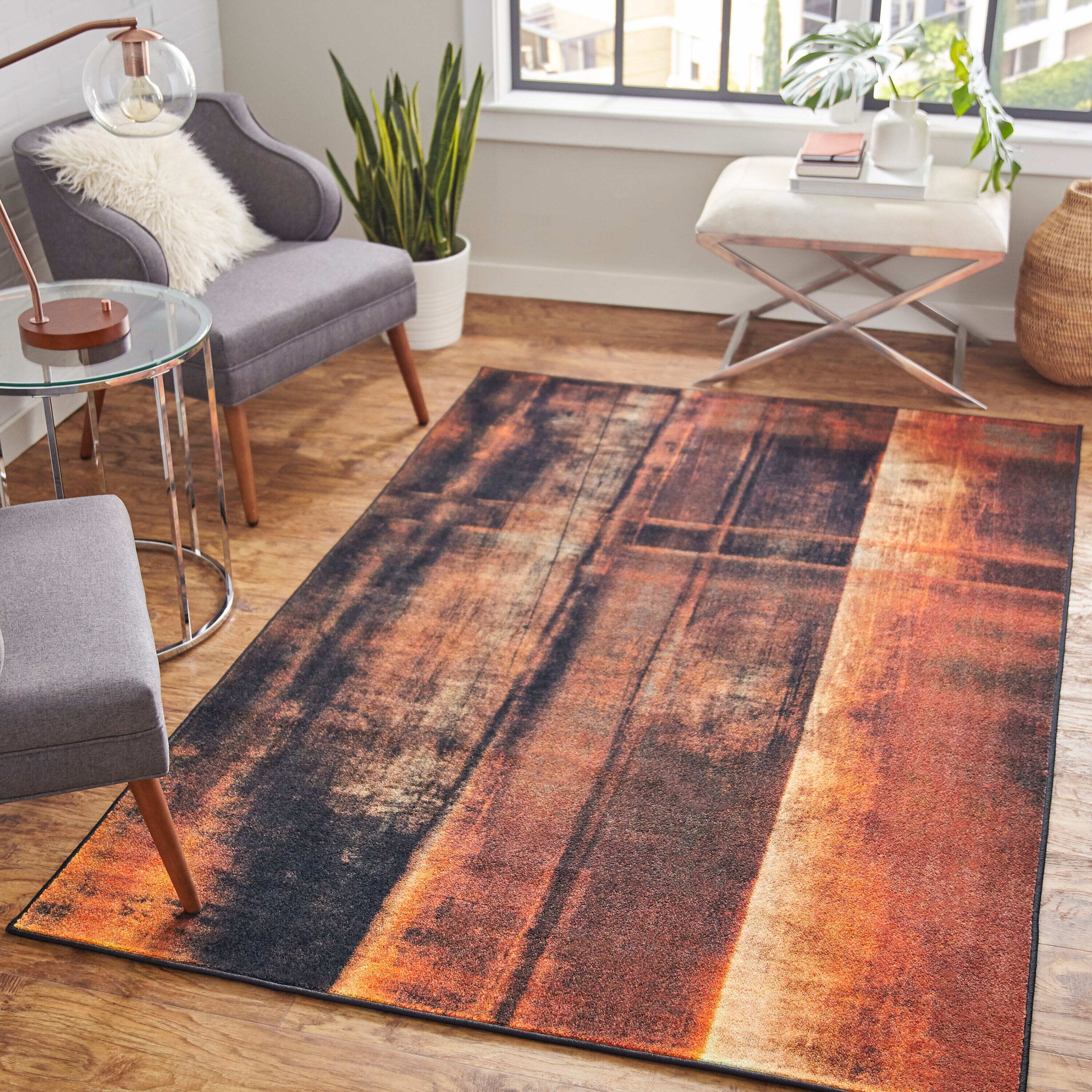 Mohawk Home Z0385 A426 096120 Prismatic 8 x 10 (ft) Tufted Polyester Orange Rectangular Indoor Stripe Mid-Century Modern Area rug