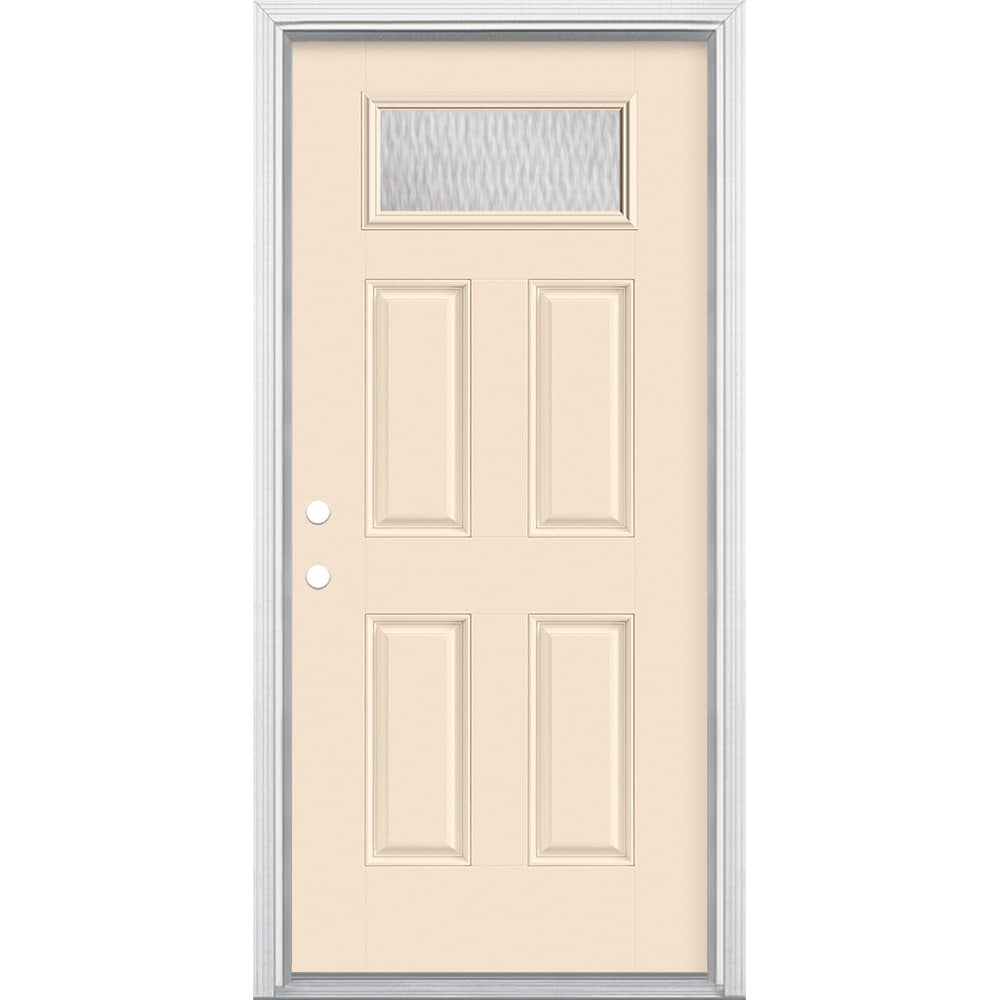 Masonite 628326 Double Water Textured Glass 36-in x 80-in x 4-9/16-in Fiberglass 1/4 lite Right-hand inswing Bisque Painted Prehung Front Door with Brickmould Insulating core