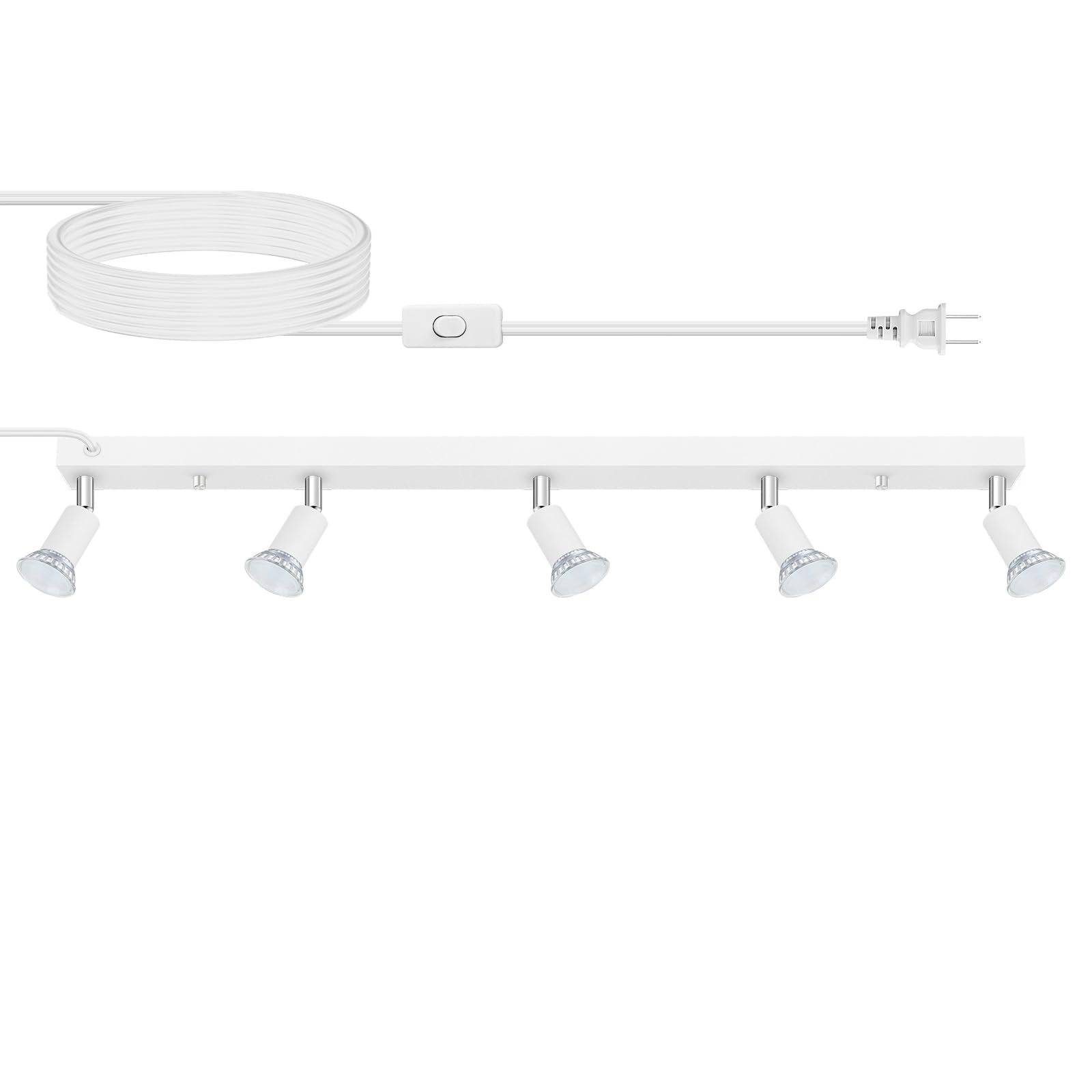 IUEST  Plug in Track Light 30 Inch Track Ceiling Lighting Fixtures White 5 Way GU10 Wall Spotlight Rotatable Track Head LED Wall Light for