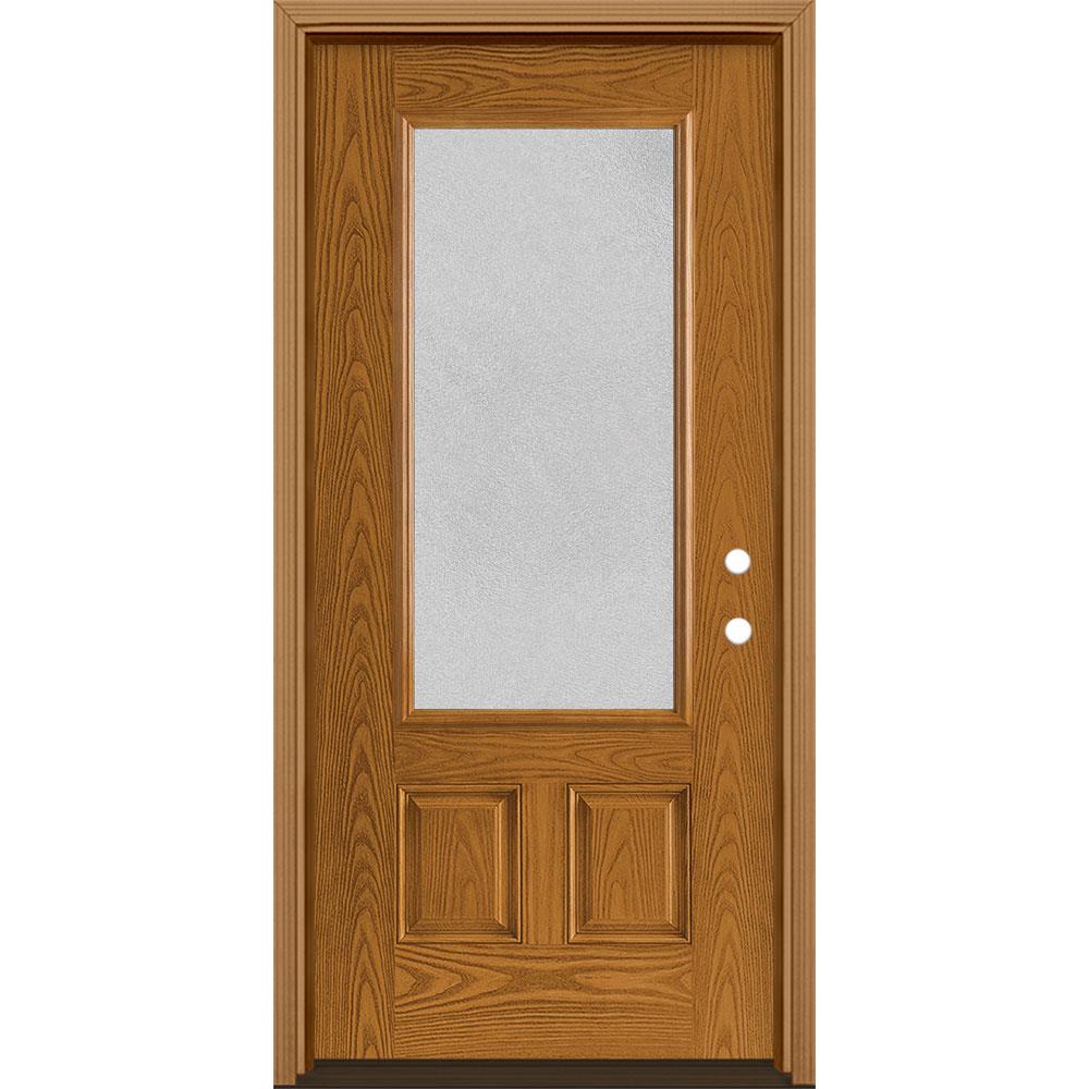 Masonite 1328293 Microgranite 36-in x 80-in Fiberglass 3/4 Lite Left-Hand Inswing Oakcrest Stained Prehung Single Front Door with Brickmould Insulating Core