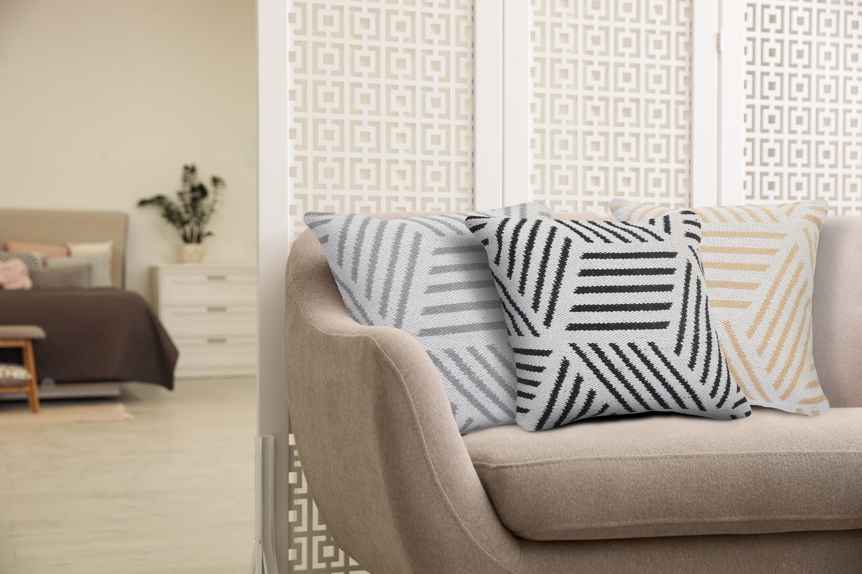 Black and White Geometric Cotton Square Pillow, 20 in