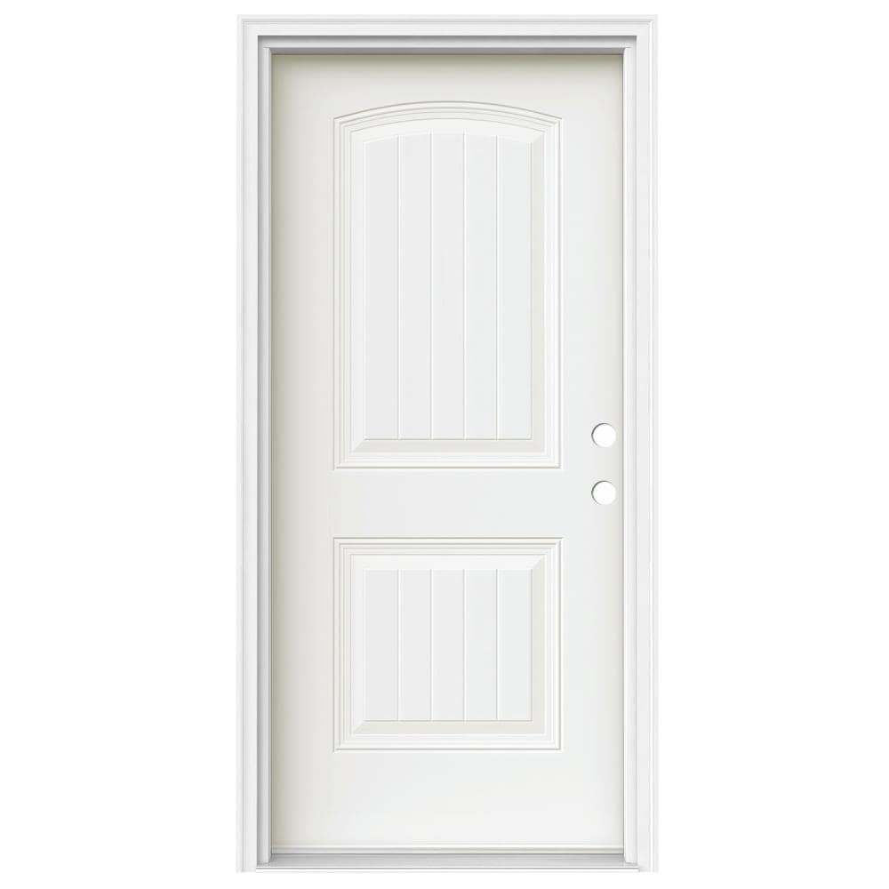 JELD-WEN LOWOLJW165800044 36-in x 80-in x 4-9/16-in Steel No glass Left-hand inswing Modern White Painted Prehung Front Door with Brickmould Insulating core
