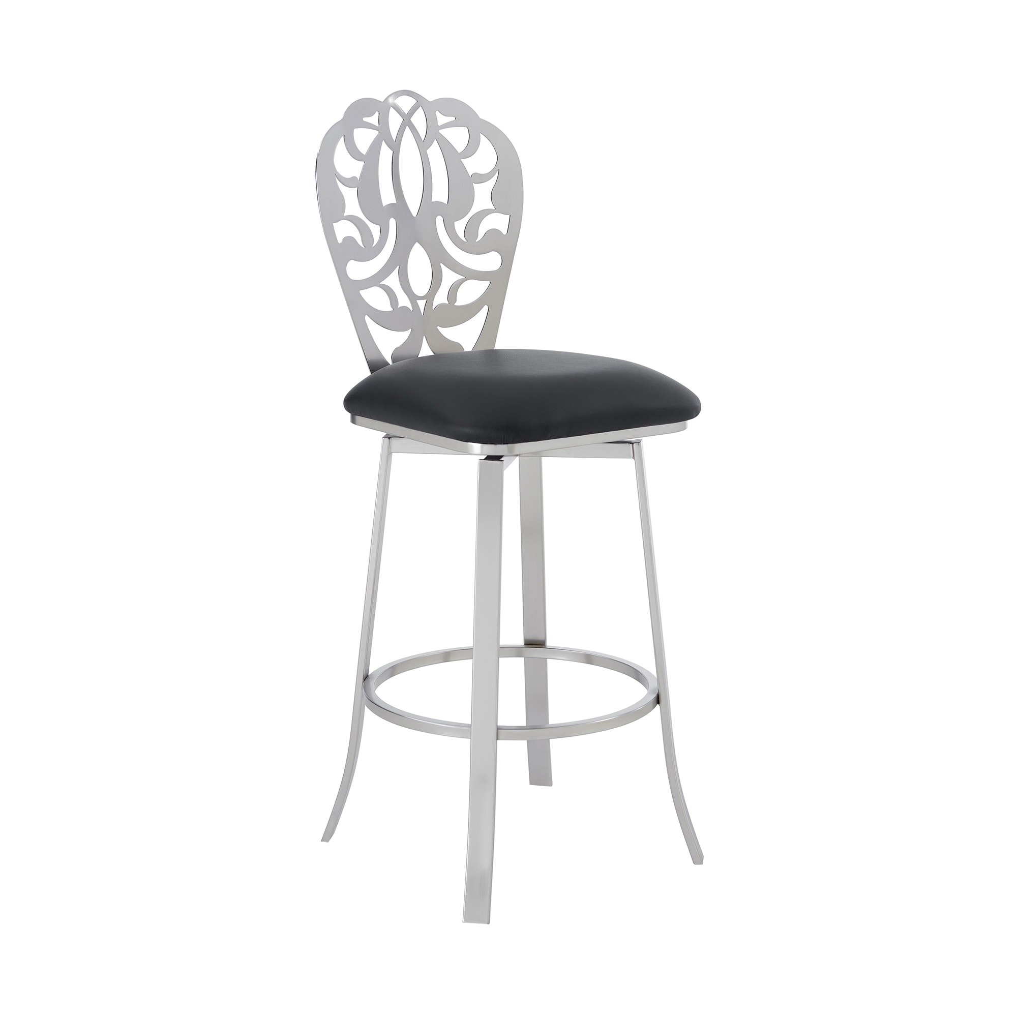 Armen Living LCCHBABSBL30 Cherie Black 30.0-in H Bar height Square seat Upholstered Swivel Metal Bar Stool and Back
