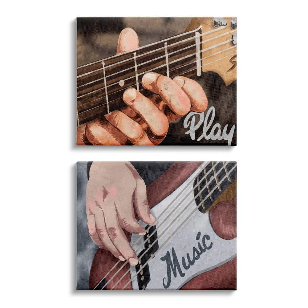 Stupell Industries Play music phrase guitar string strummer hands 20-in ...