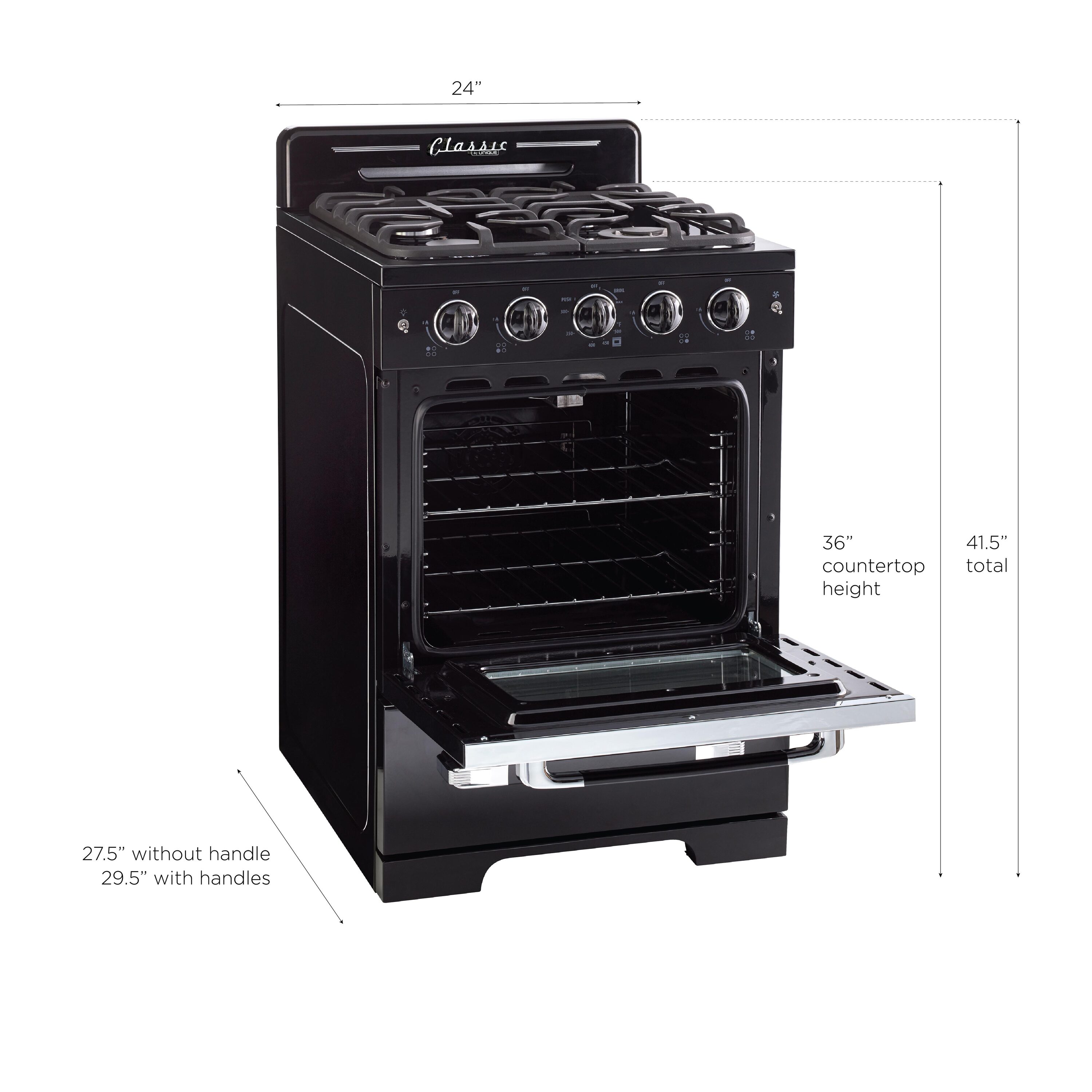 Unique Classic Retro 24-in 4 Burners 2.9-cu ft Freestanding Natural GAS Range (Midnight Black) | UGP-24CR B