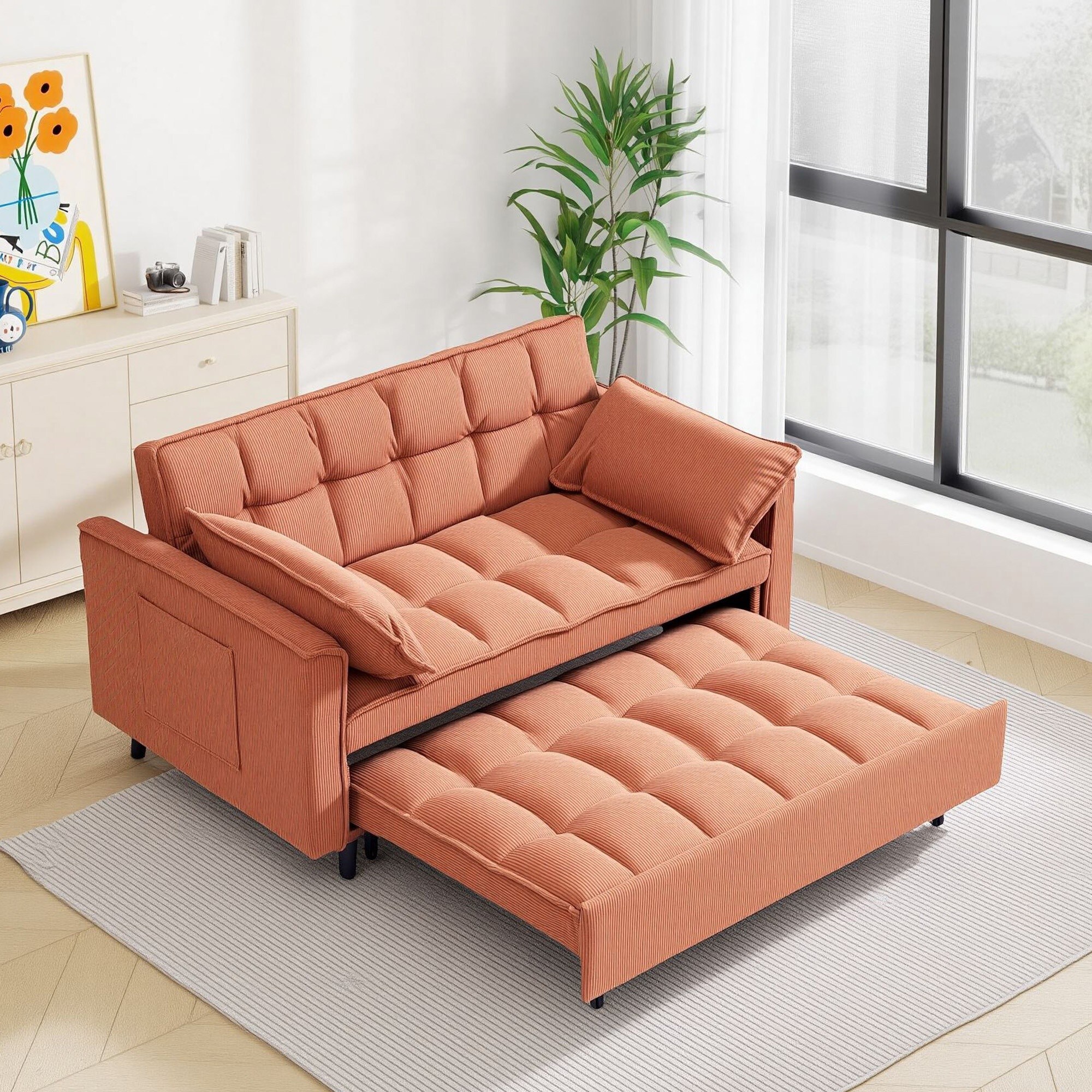 Horizons Prime 54 inch Orange Corduroy Modular Sectional Sleeper Sofa ...