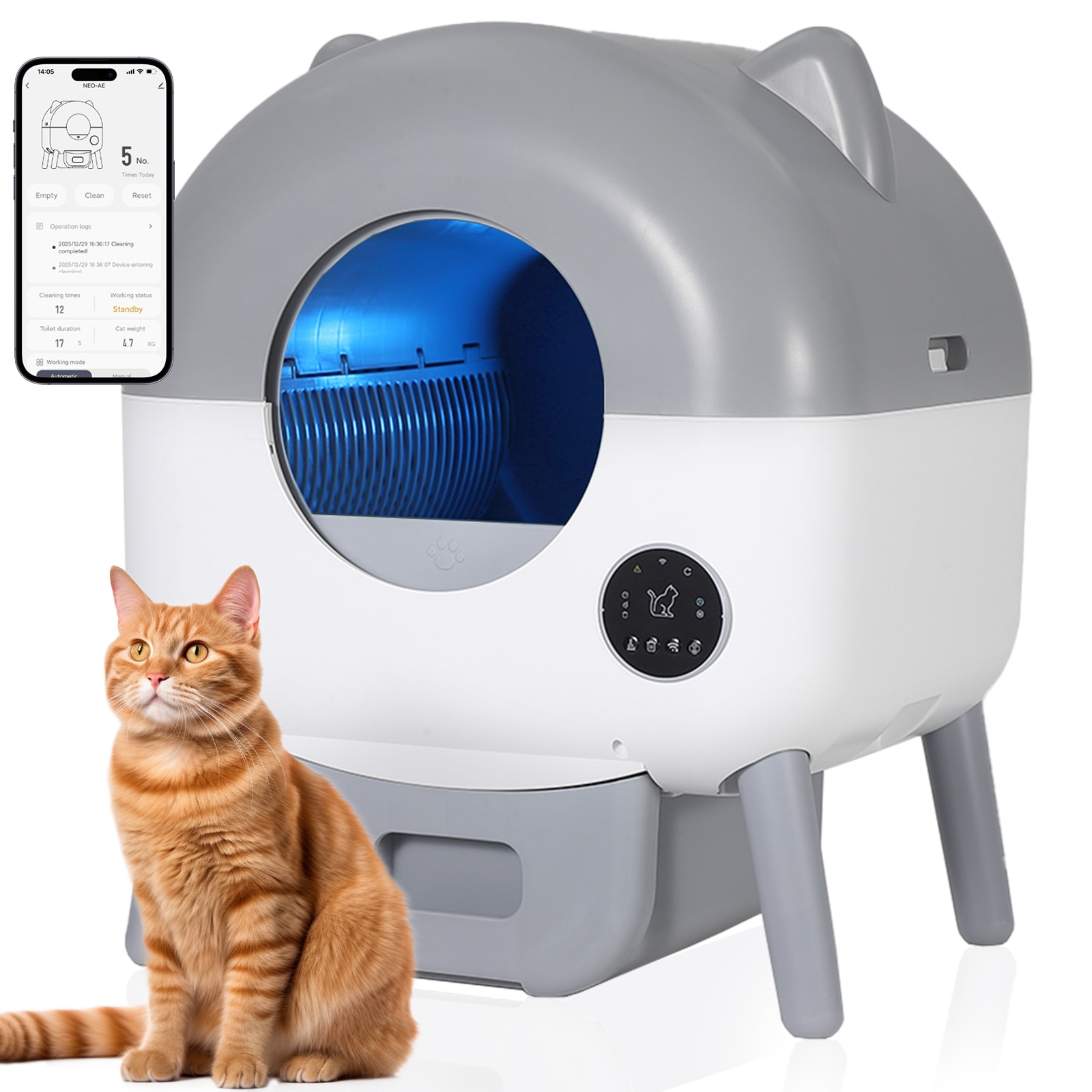 Garvee Self Cleaning Cat Litter Box 76L Large Capacity Automatic Litter Box with App Control Fully Enclosed Design 15L Sealed Trash Can 7 Color Night Light Safety Sensors for Multi Cat Homes