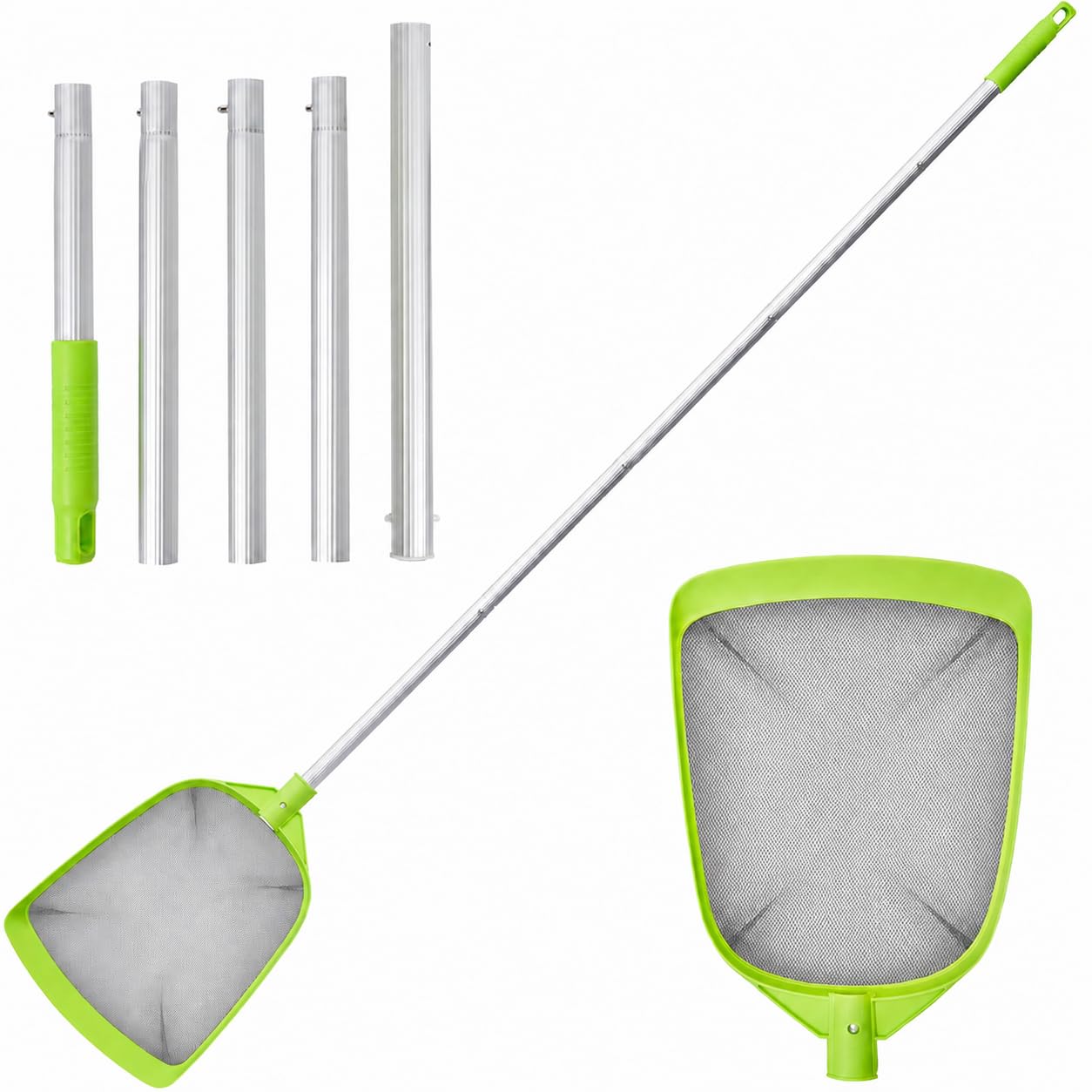 Aoibox  72 in Adjustable Aluminum Pool Skimmer Rake with Nylon Mesh Net and Inclined Scoop Lip for Debris Removal