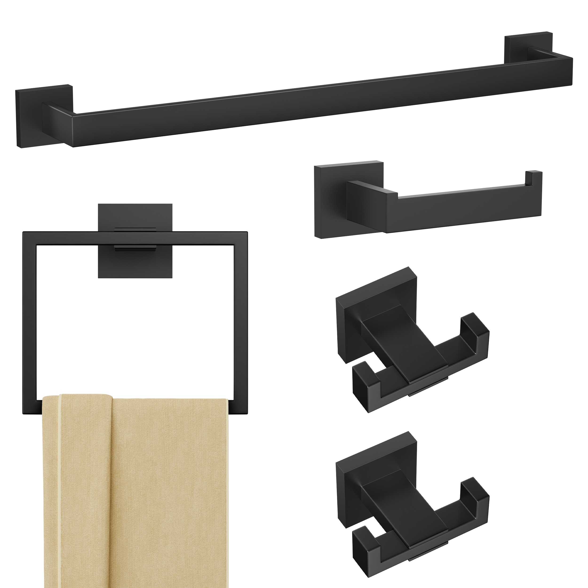 Furuisi 5 Piece Matte Black Decorative Bathroom Hardware Set With Towel Bar Toilet Paper Holder 7869