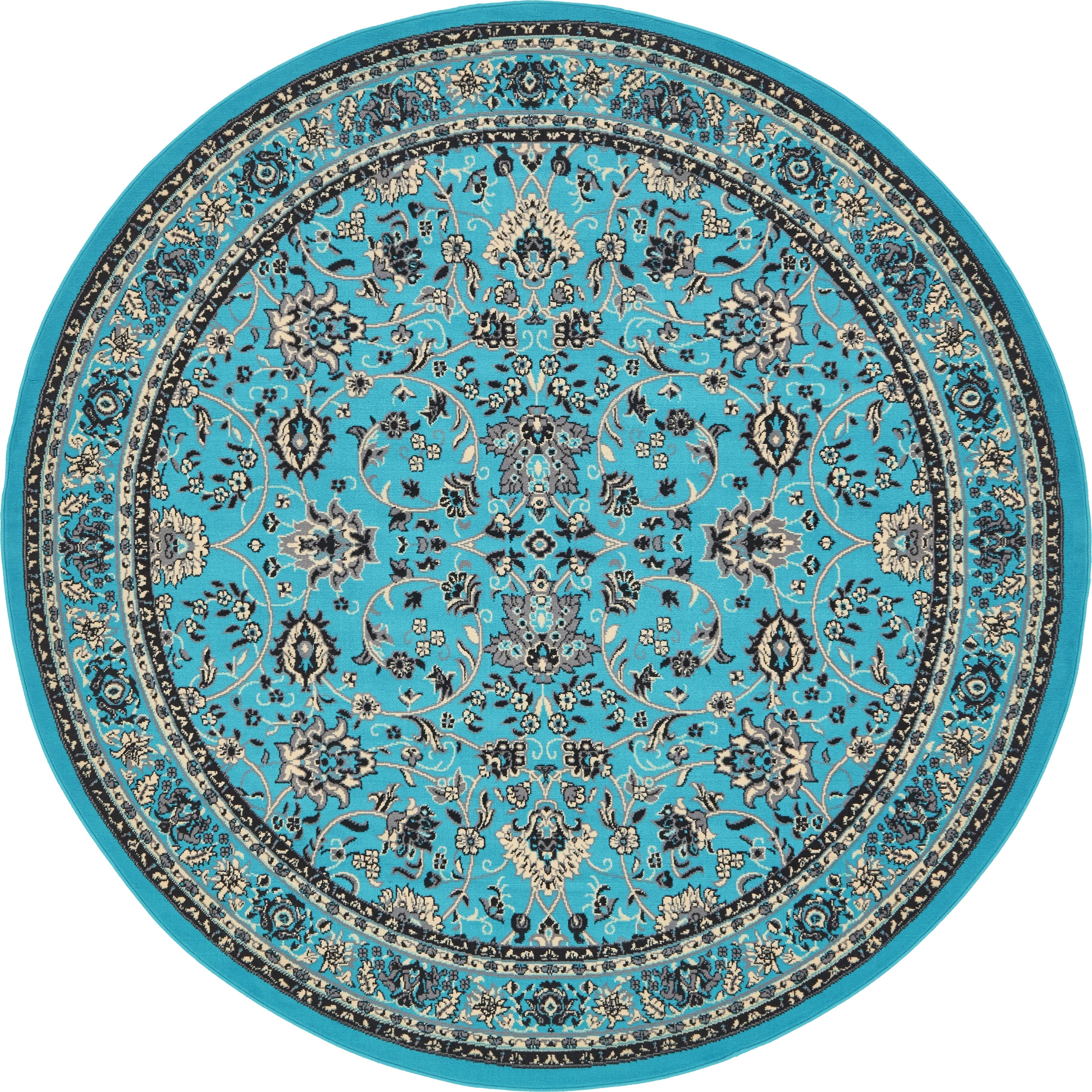 Unique Loom 3134487 Washington Sialk Hill 8 x 8 (ft) Loomed Polypropylene Turquoise/Ivory Round Indoor Floral/Botanical Area rug
