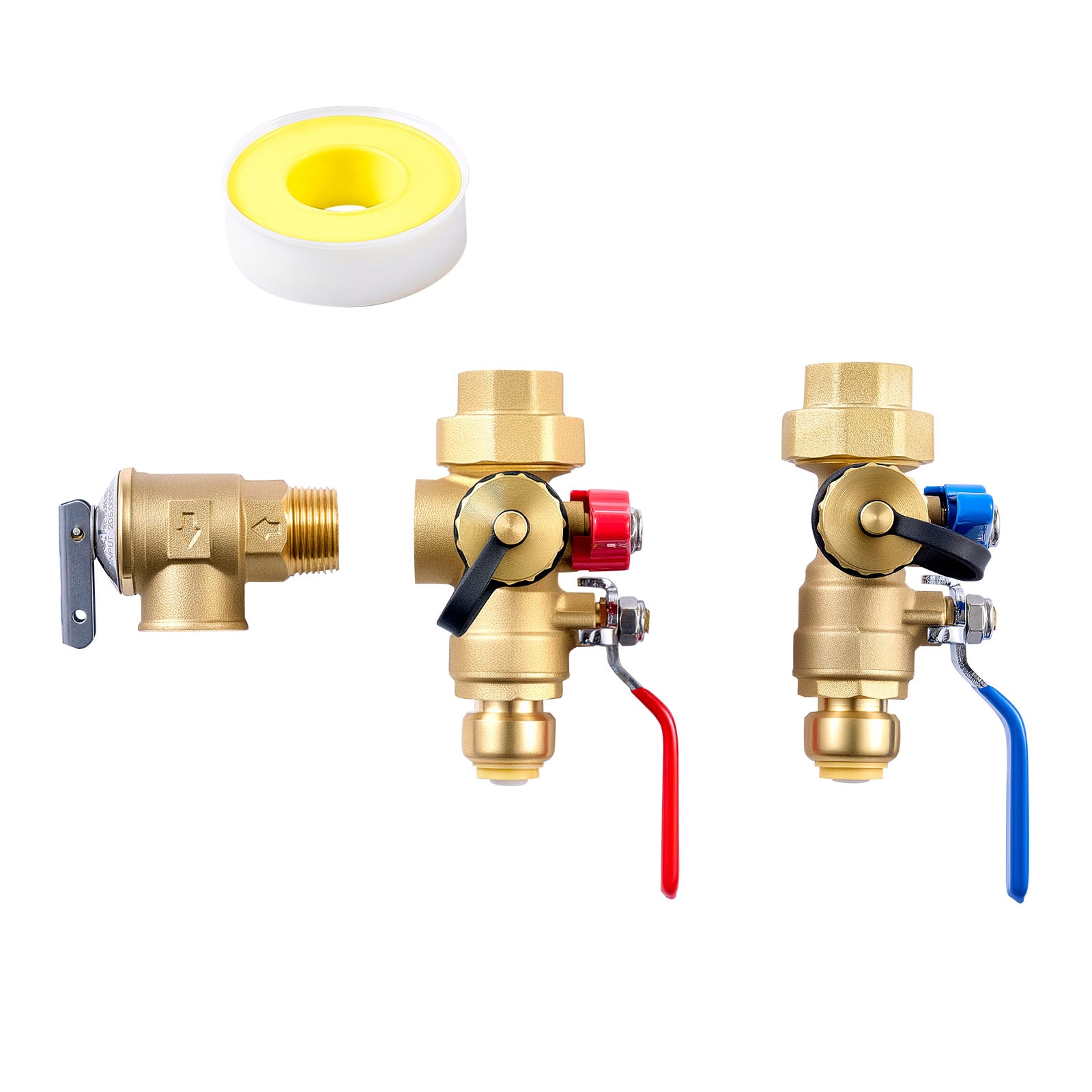 GIVIMO 3/4-in Tankless Water Heater Service Valve Kit with 2 Pieces 3/4-in NPT to 3/4-in PTC Isolation Valves Pressure Relief Valve Lead-Free Brass Universal Fit #LW038GIVSS1120