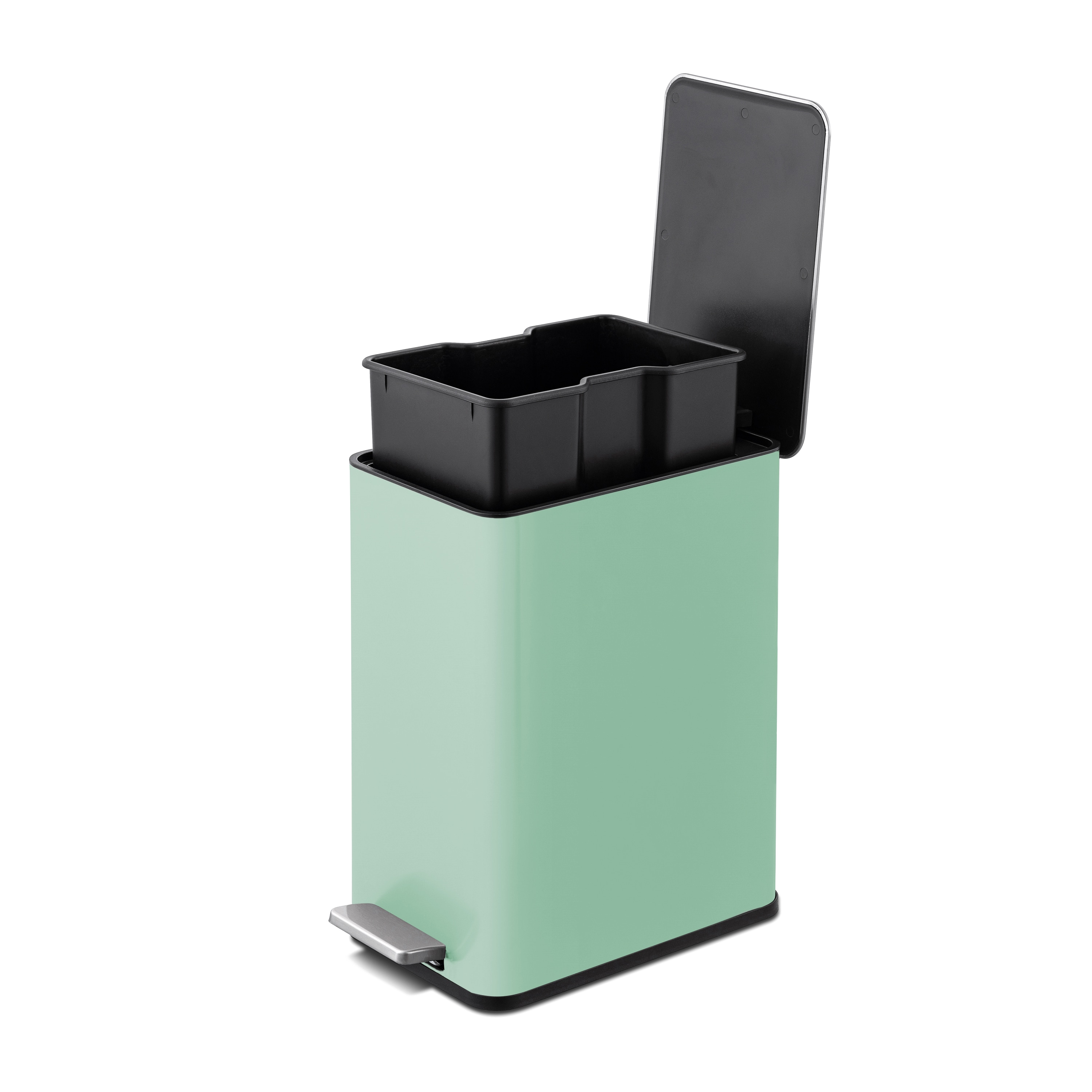 Mint Green Stainless Steel Rectangular Step-On Trash Can, 2.6 Gallons