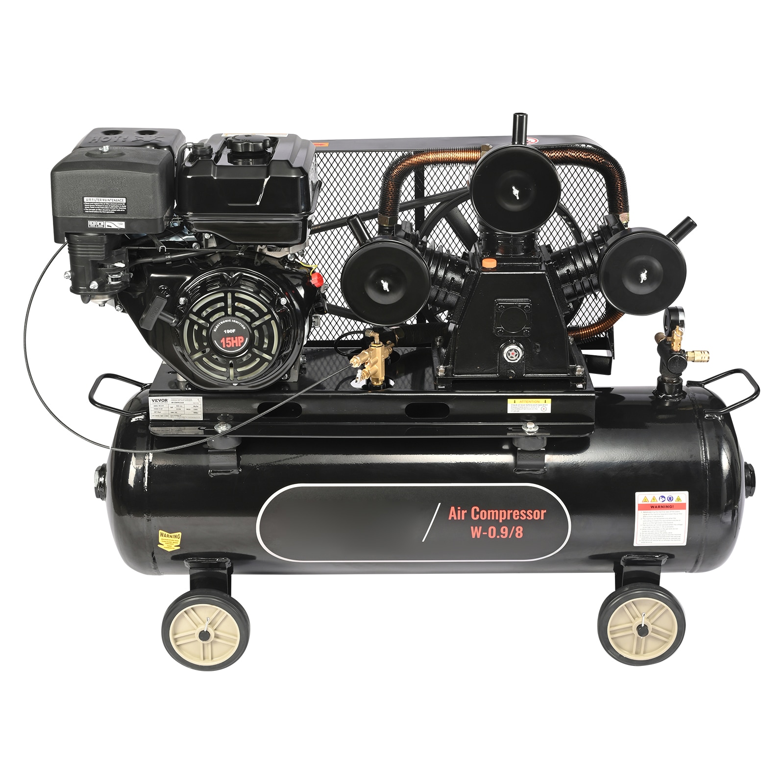 VEVOR SCQYKYJ30JL003533V0 15HP Gas Powered Air Compressor  30 Gallon Horizontal Air Compressor Tank  33CFM 115PSI Gas Driven Piston Pump Air Compressed System with 115PSI Max Pressure for Construction Sites Workshop