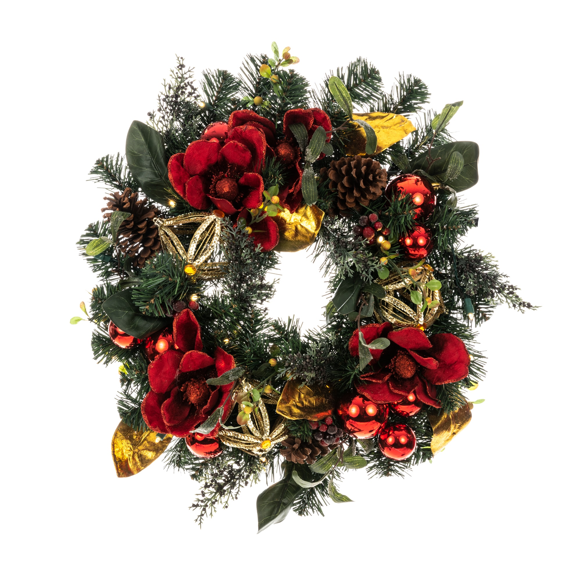 30 Inch Pre-Lit Pine Christmas Wreath with LED Lights