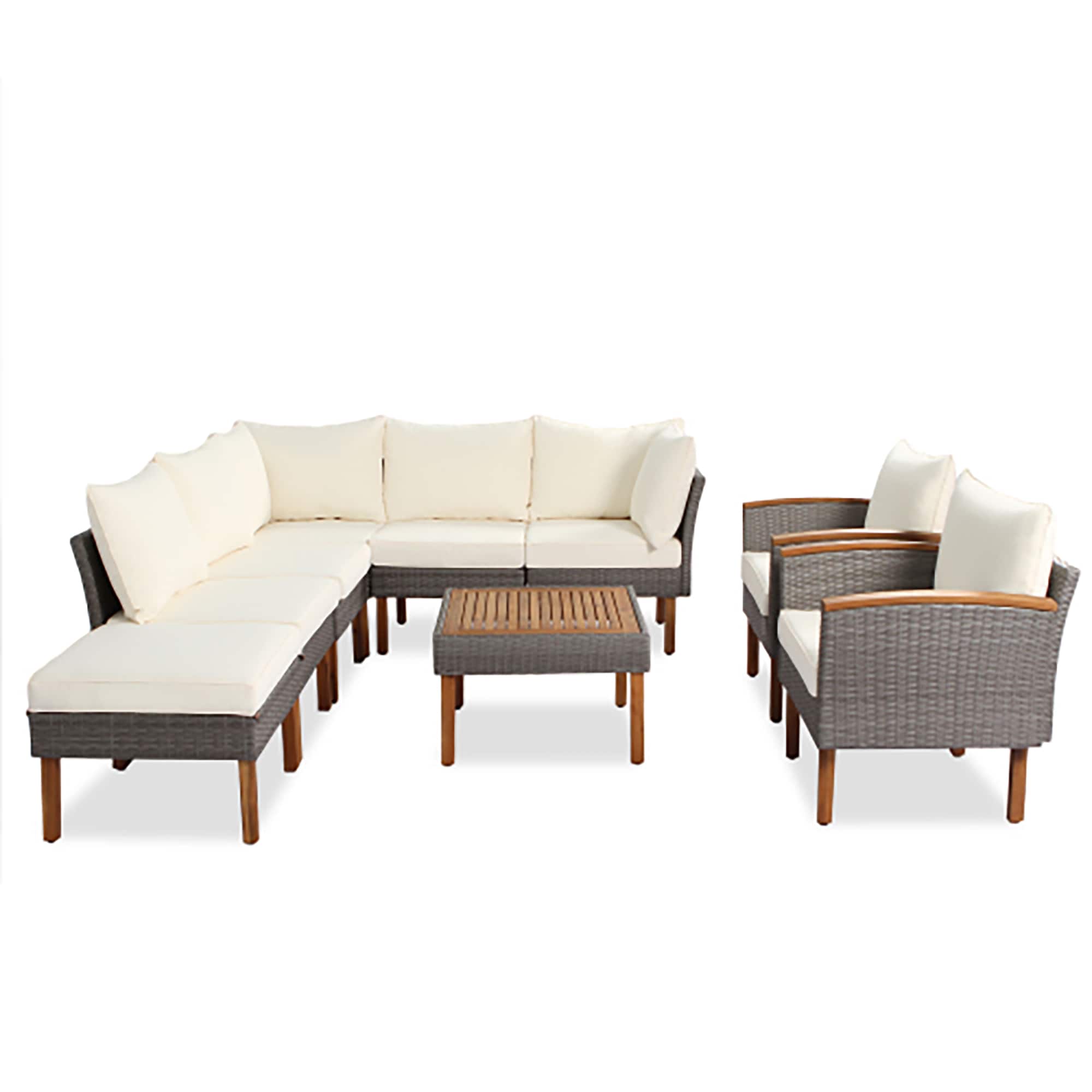 CASAINC CA-86001BC 9-Piece Patio Rattan Furniture Set Outdoor Conversation Set 9 -Piece Wicker 4 Patio Sofa Conversation Set with Beige Cushions