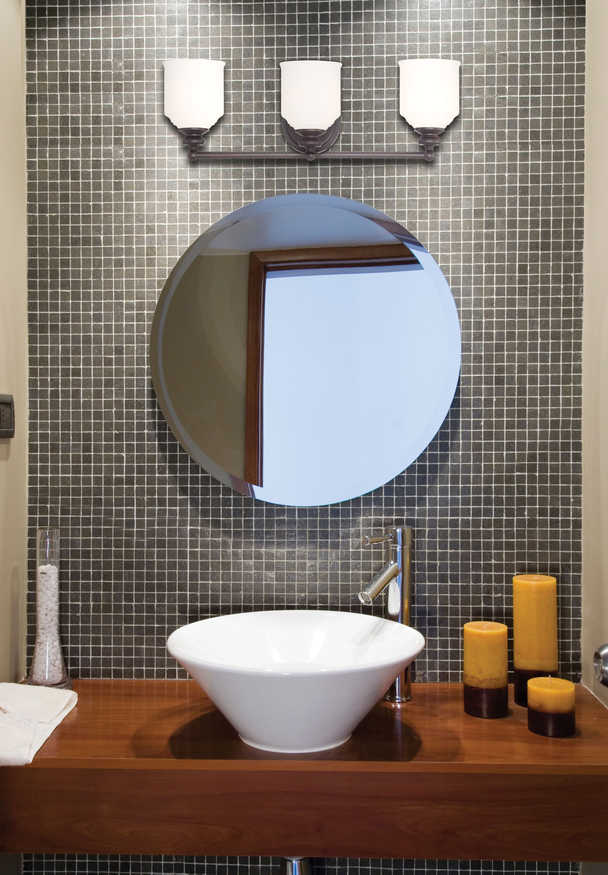 Melrose 3-Light Bronze Vanity Fixture with Opal Glass Shades