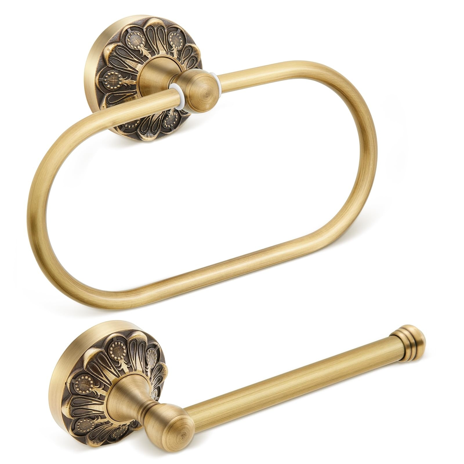 Aoibox -  2 Piece Antique Brass Bathroom Hardware Set Wall Mounted Tissue Roll Holder and Rotatin...