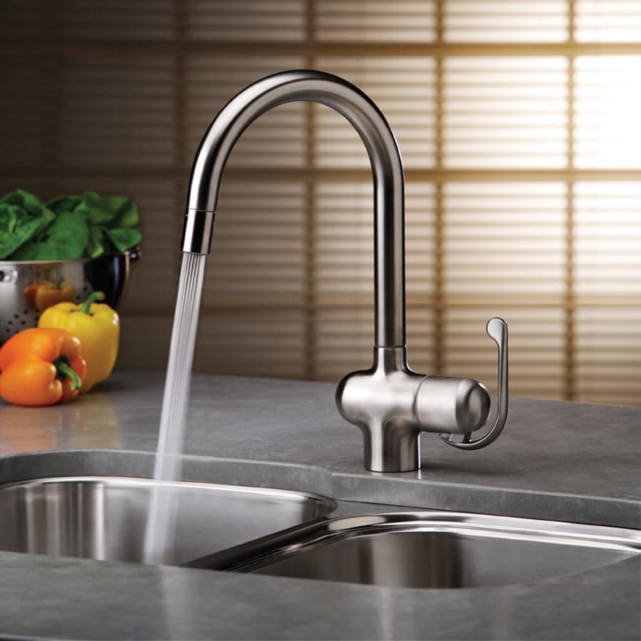 GROHE Ladylux Pro Stainless Steel 1-Handle Deck Mount Pull-Down Kitchen ...