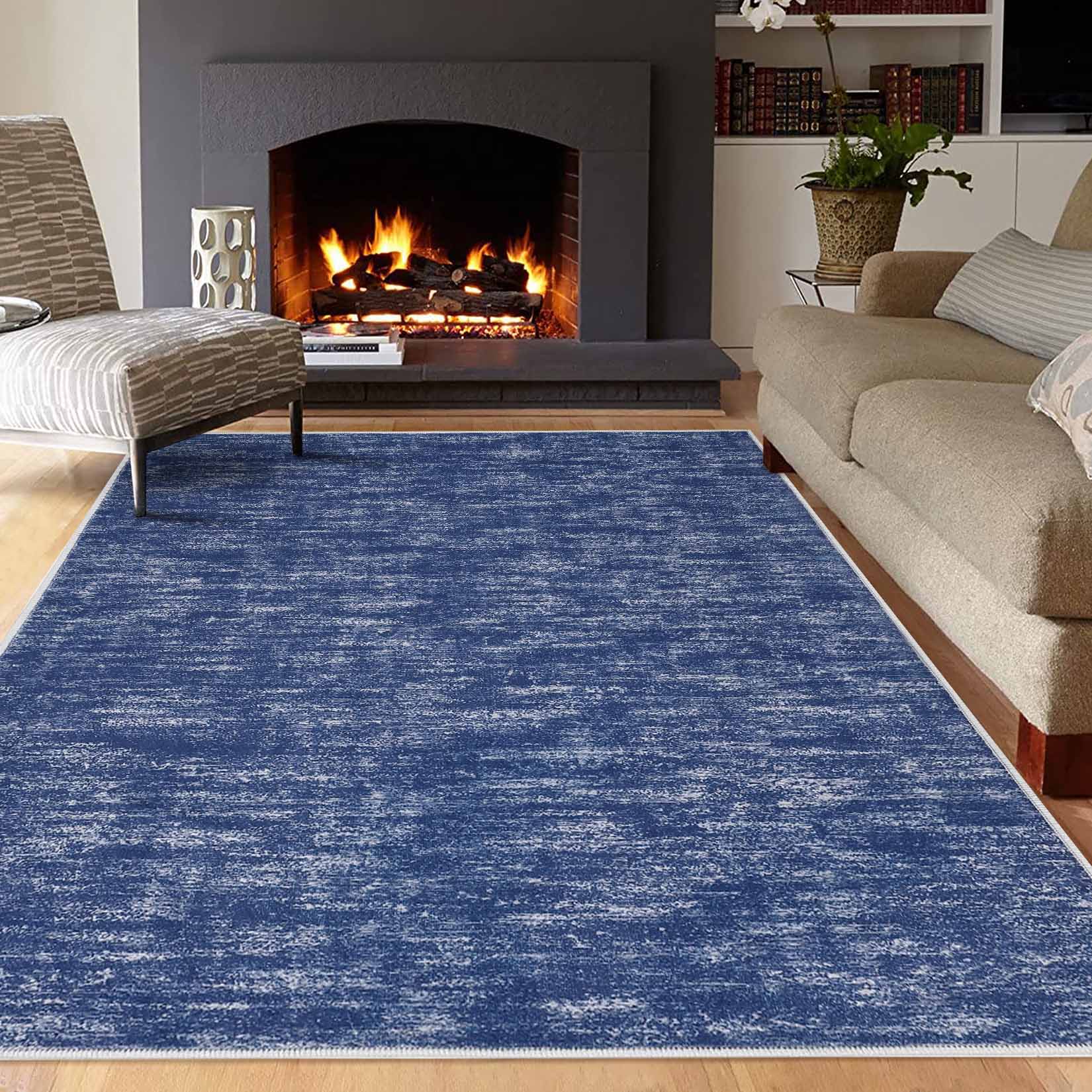 Garvee YXY-LO-PHO-0W1NOE9T 4 x 6 (ft) Loomed Polyester Blue Rectangular Indoor/Outdoor Solid Rustic Machine washable Area rug
