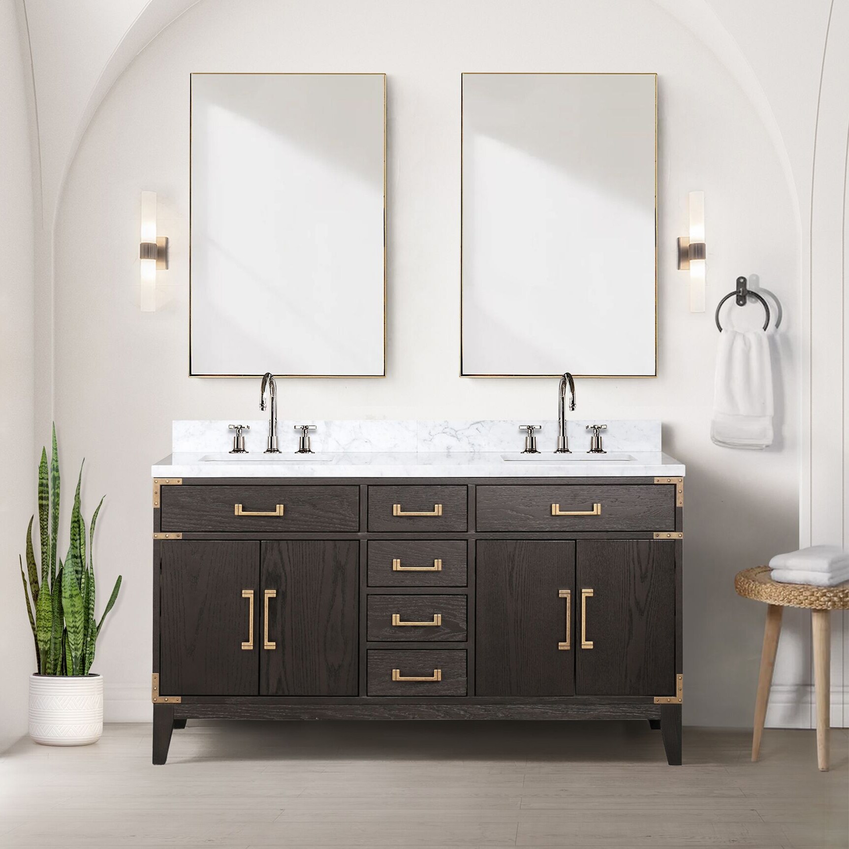 Lexora Wilton 60-in Brown Oak Undermount Double Sink Bathroom Vanity ...